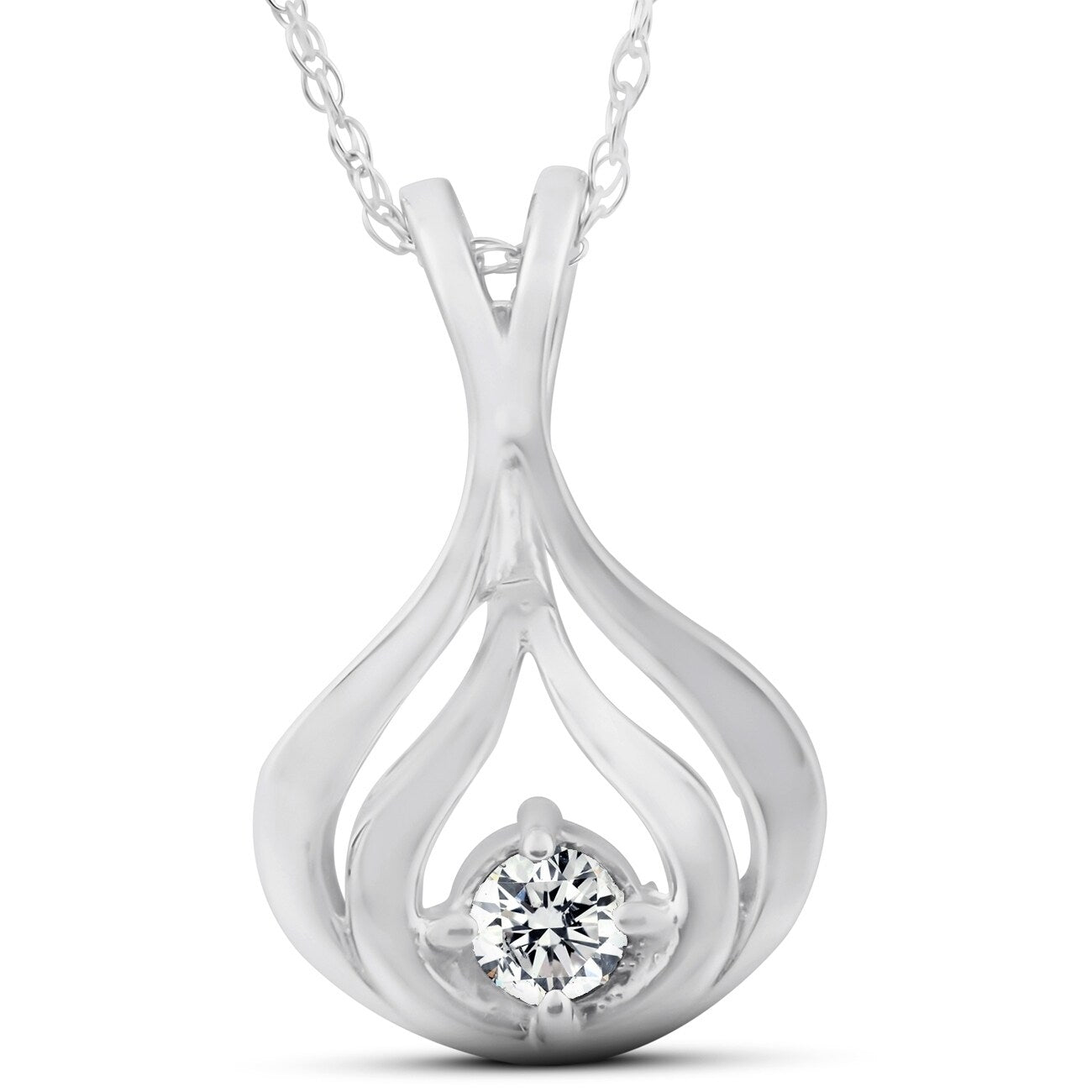 Solitaire Diamond Pendant 10K White Gold