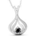 Solitaire Round Black Diamond Pendant 18 Chain 10K White Gold