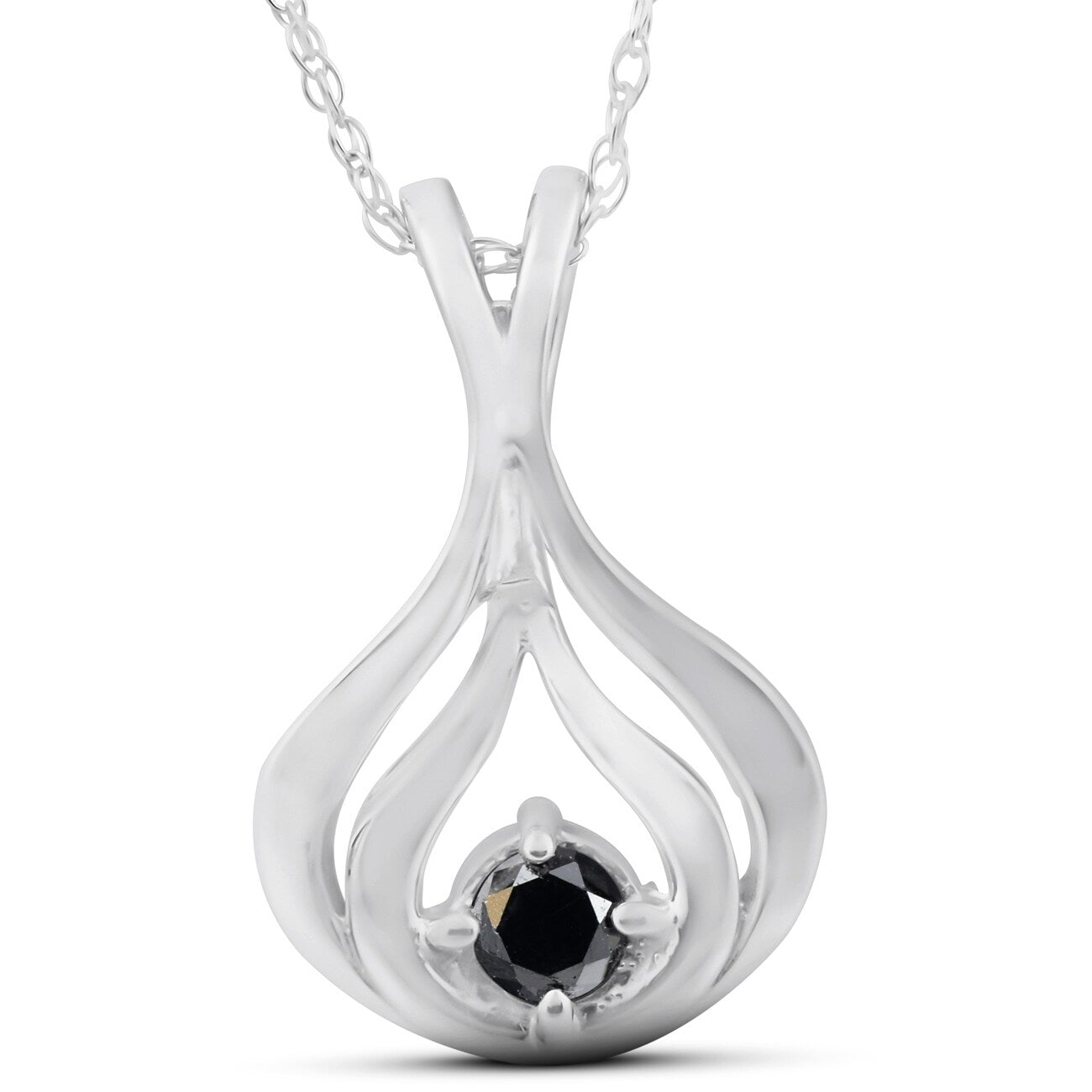Solitaire Round Black Diamond Pendant 18 Chain 10K White Gold