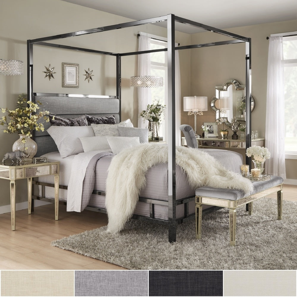 Solivita Black Nickel Metal Canopy Bed With Horizontal Panel Headboard By Inspire Q Bold