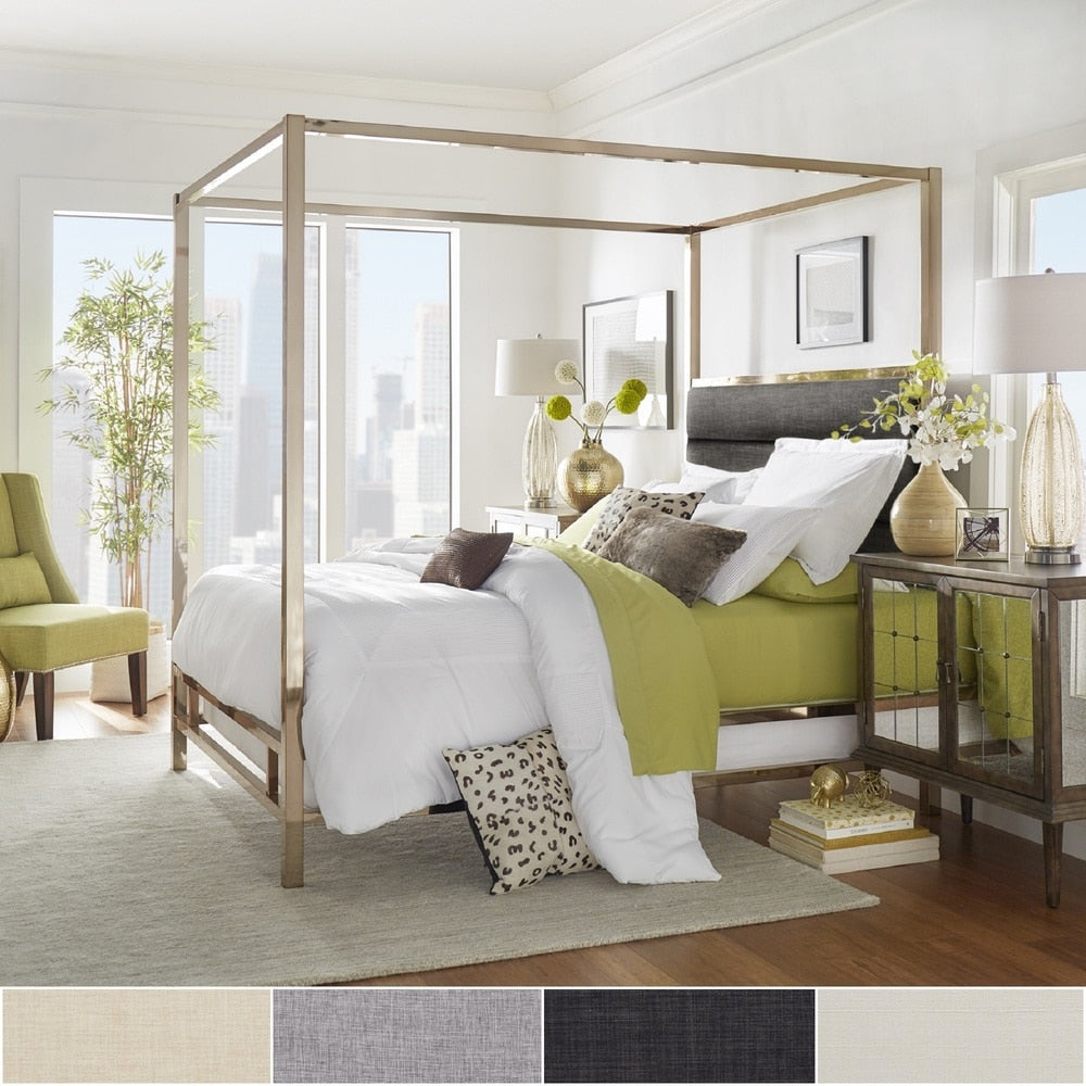 Solivita Champagne Gold Metal Canopy Bed With Horizontal Panel Headboard By Inspire Q Bold