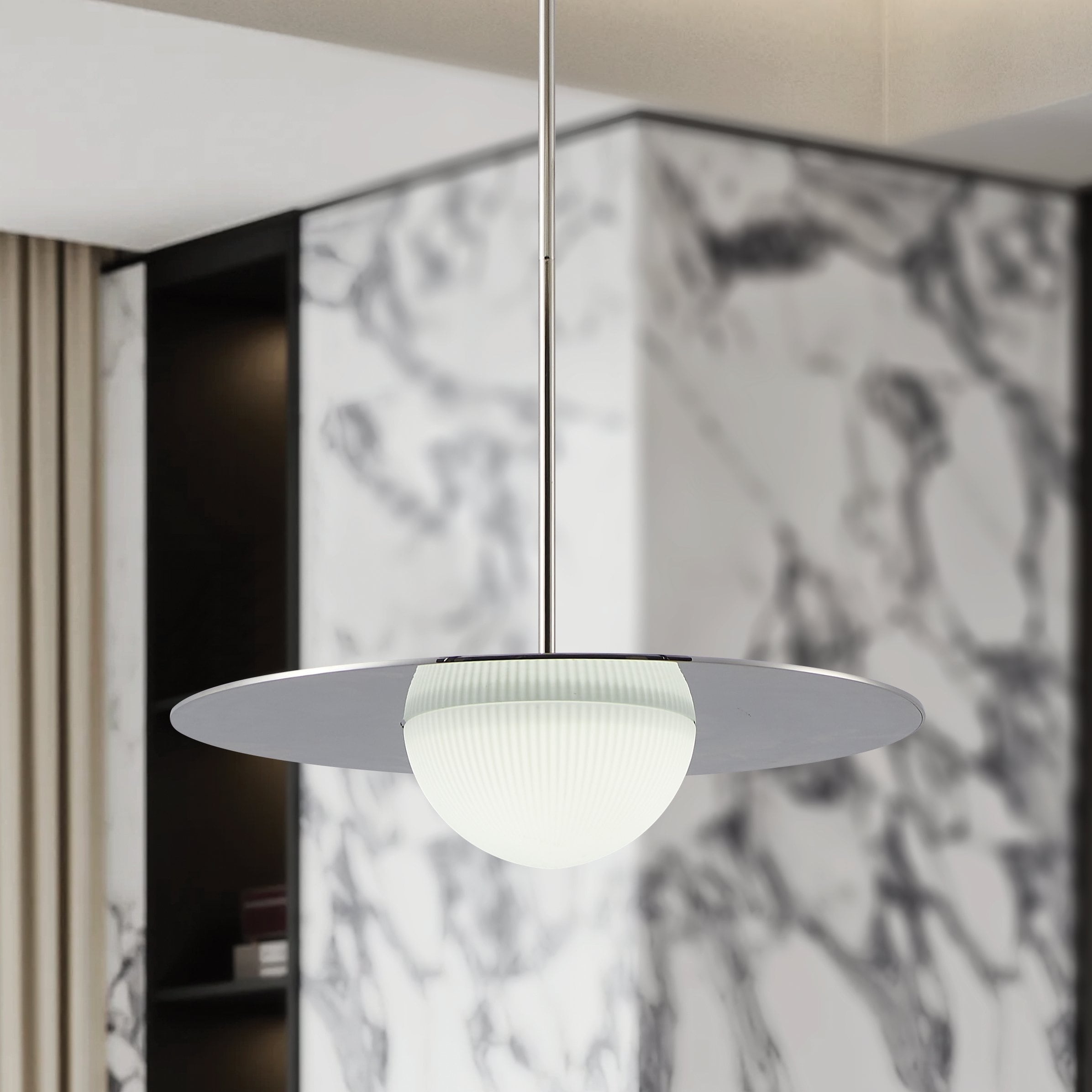 Solstice 22 Inch Polished Nickel 5Cct Led Convertible Pendant With Opal Ribbed Glass Shade