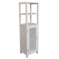 Solstice 47 In. H Handcrafted Pine Wood Bathroom Freestanding Floor Storage Cabinet With Louvered Door And 3 Tier Open Shelves
