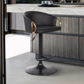 Solstice Adjustable Black Faux Leather Swivel Barrstool With Black Powder Coated Finish And Gold Accents