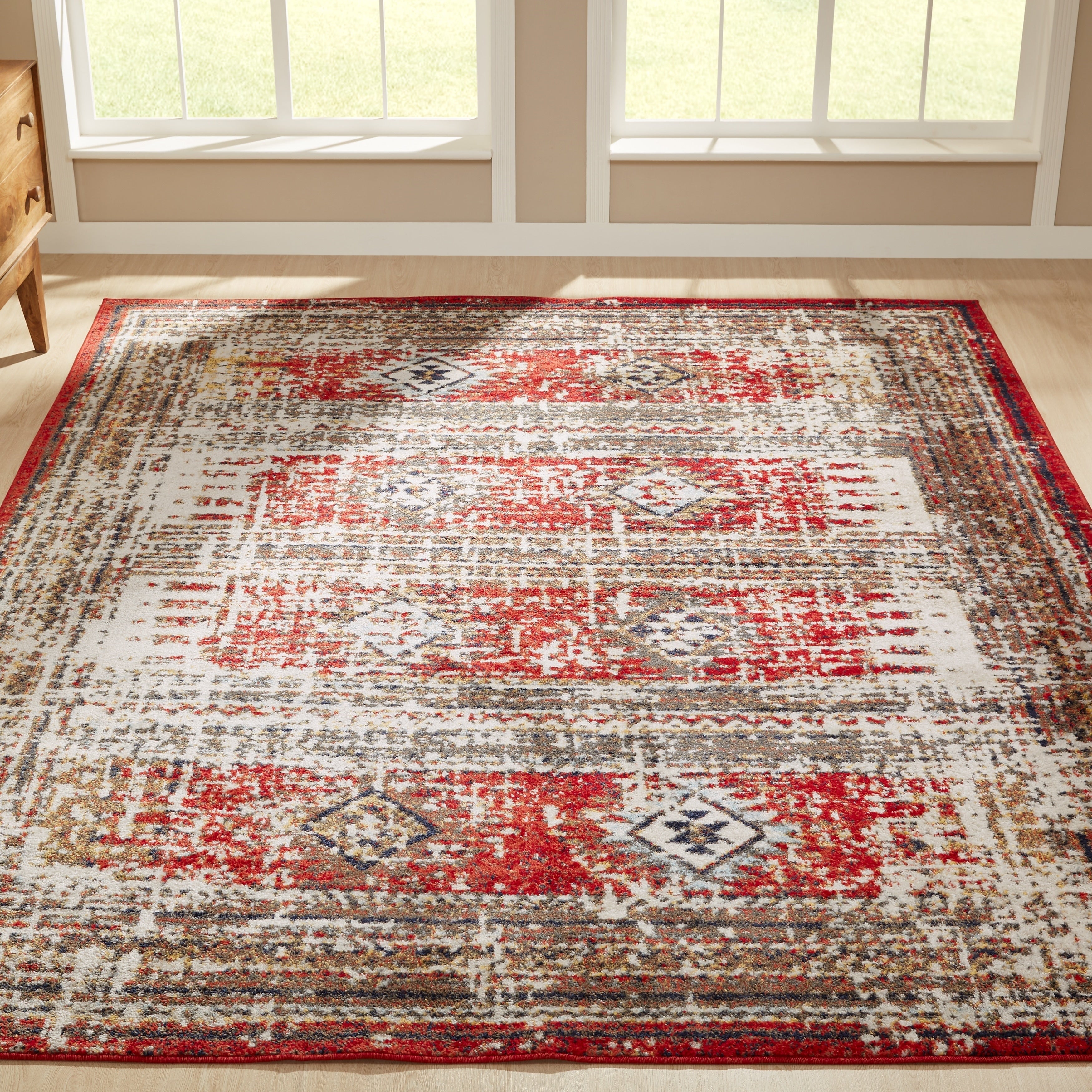 Porch Den Quinault Distressed Red Stripe And Diamond Area Rug