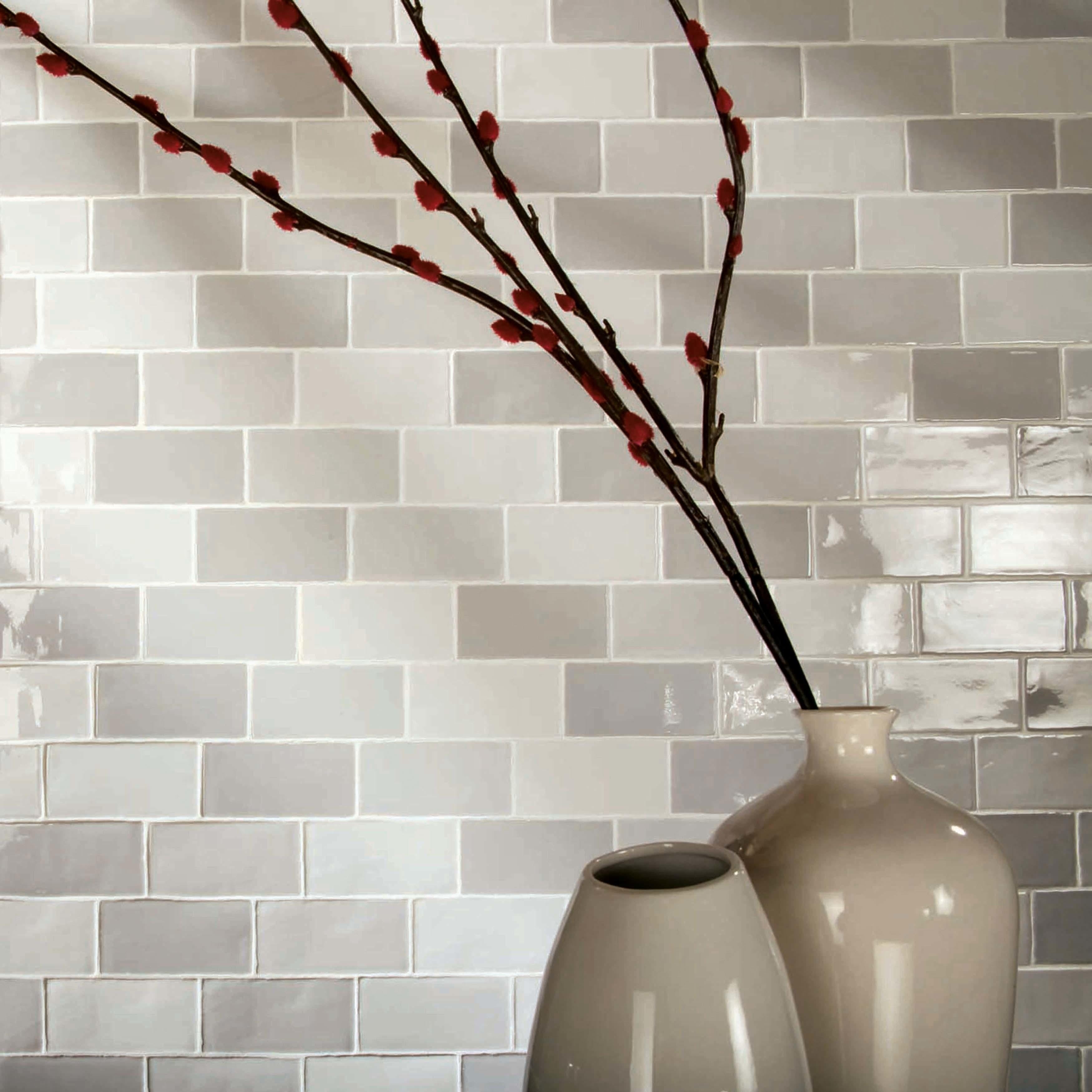Somertile 3X6 Inch Antiguo Craquelle Gris Mix Ceramic Wall Tile 32 Tiles 4 Sqft.