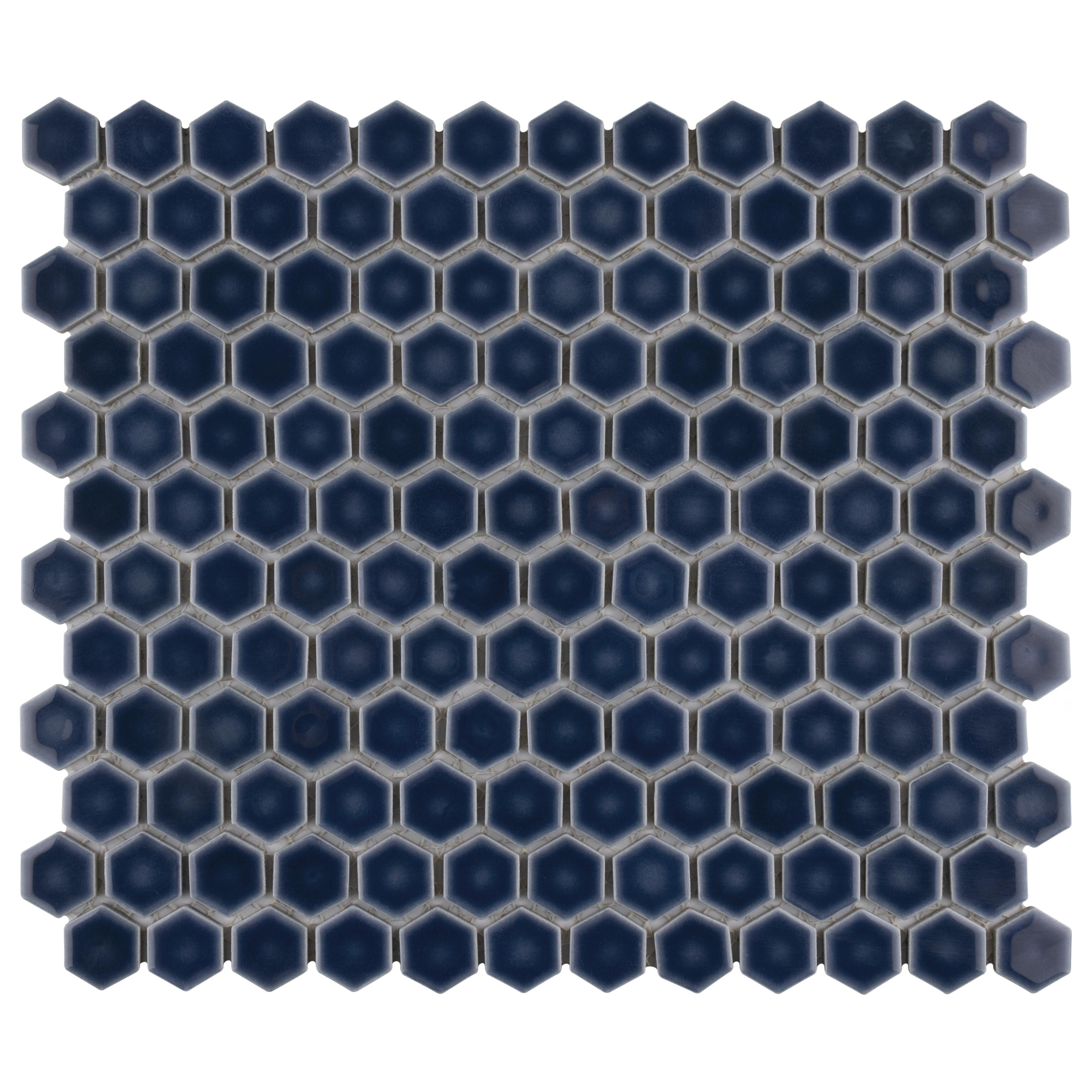 Somertile Hudson 1 In. Hex Denim Blue 13 1 4 In. X 11 7 8 In. X 5Mm Porcelain Mosaic Tile 10 Tiles 11.15 Sqft.
