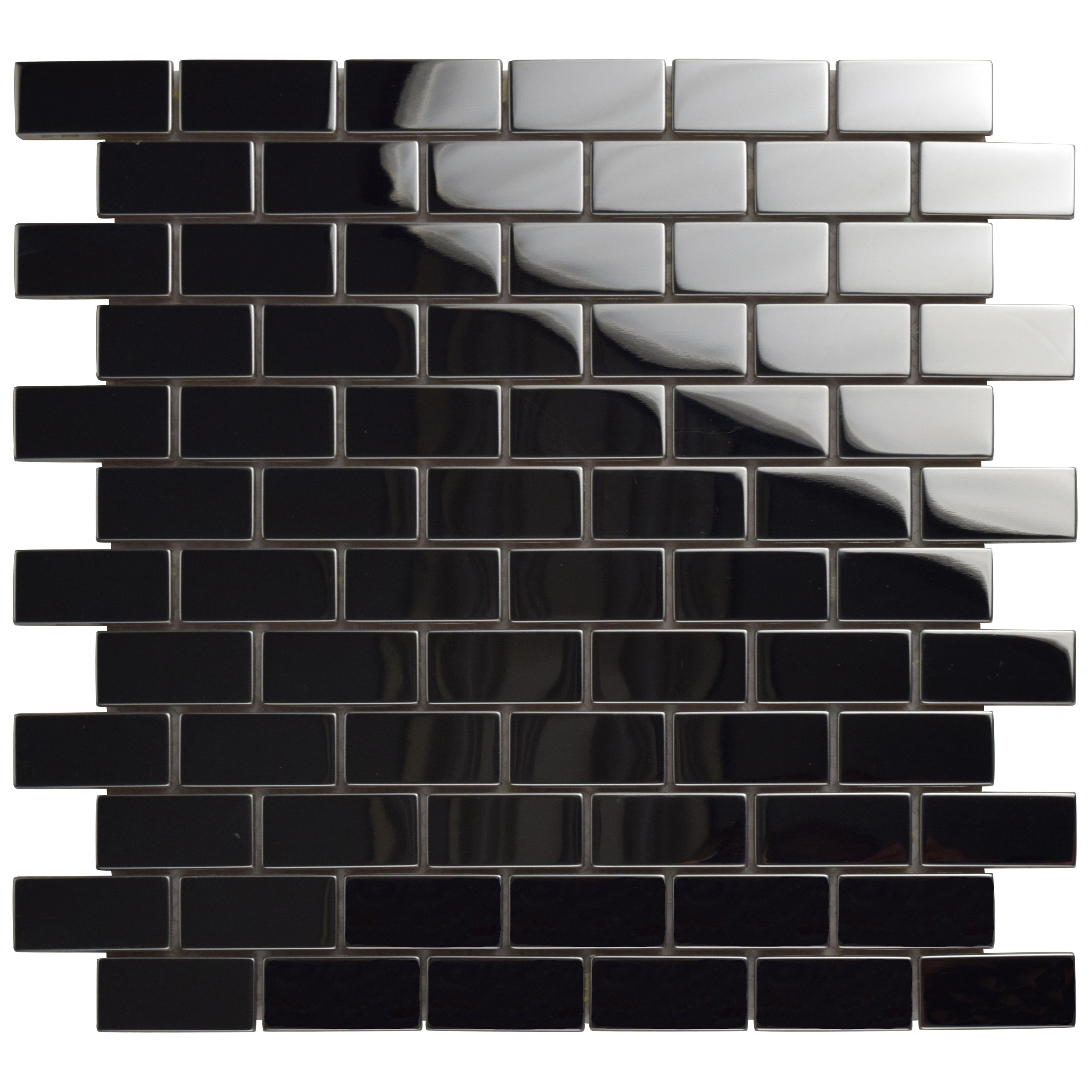 Somertile 11.75X11.75 Inch Anvil Subway Mirror Stainless Steel Over Ceramic Mosaic Wall Tile 10 Tiles 9.6 Sqft.