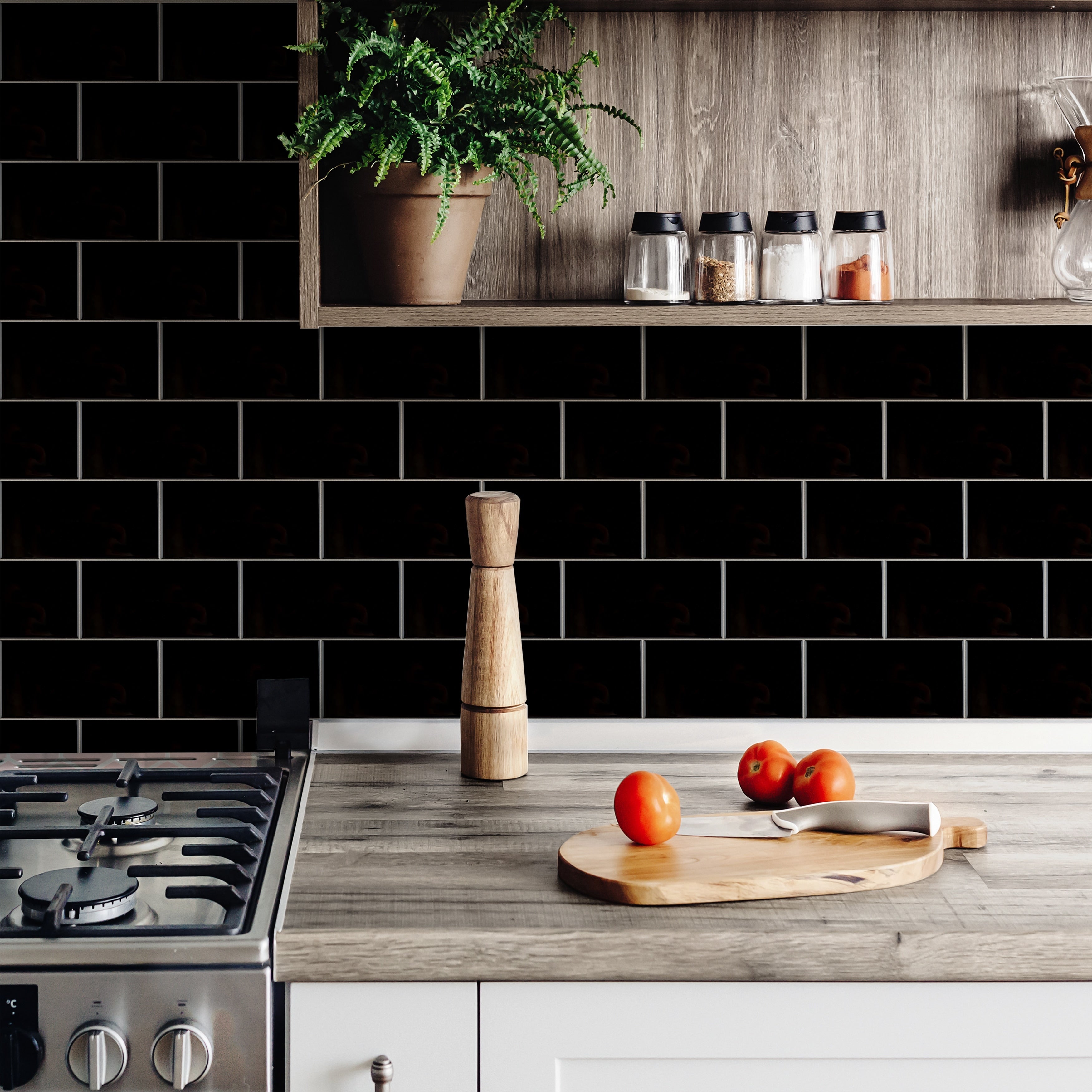 Somertile 3X6 Inch Malda Subway Glossy Black Ceramic Wall Tile 136 Tiles 19.18 Sqft.