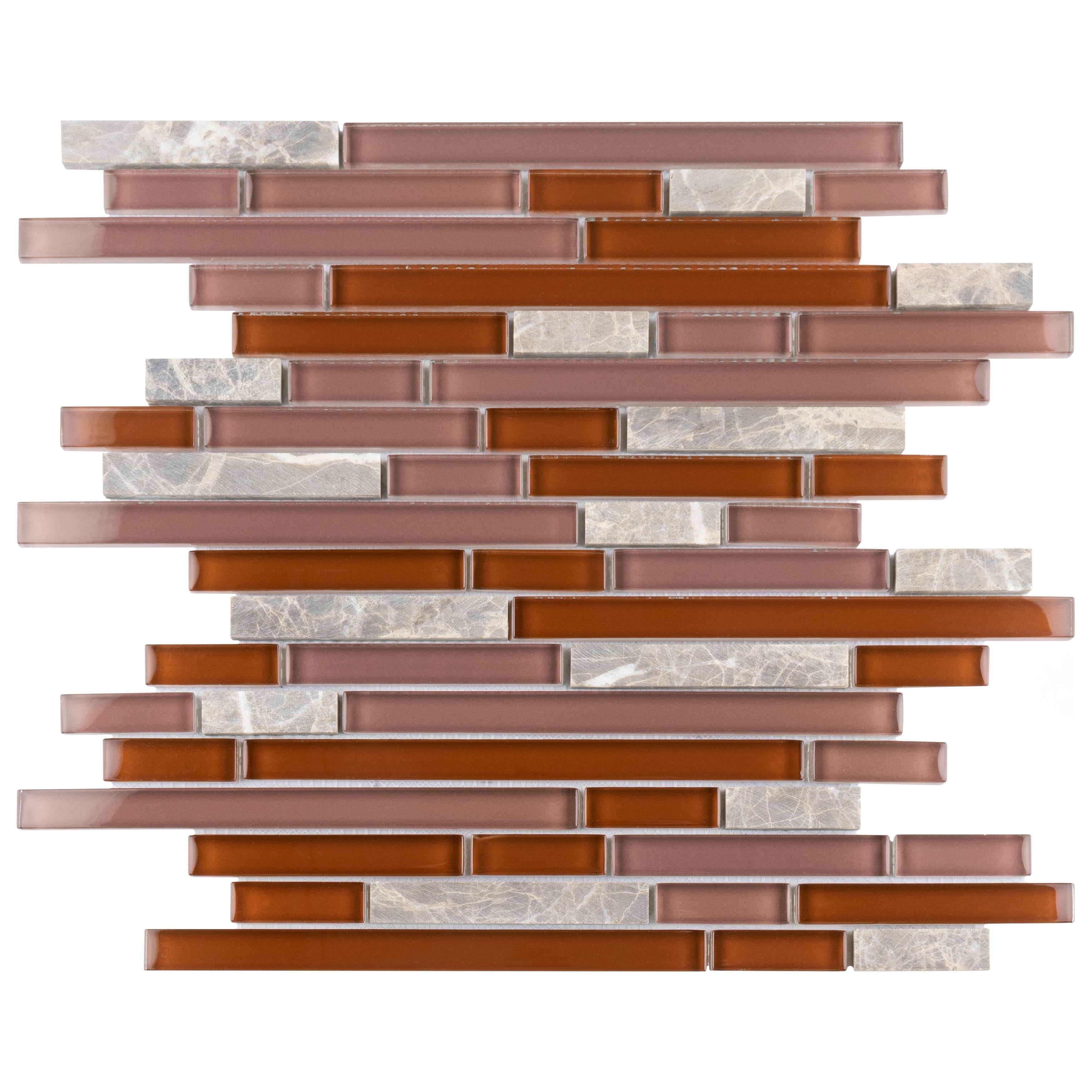 Somertile 11.75X11.875 Inch Reflections Piano Bordeaux Glass And Stone Mosaic Wall Tile 10 Tiles 9.7 Sqft.