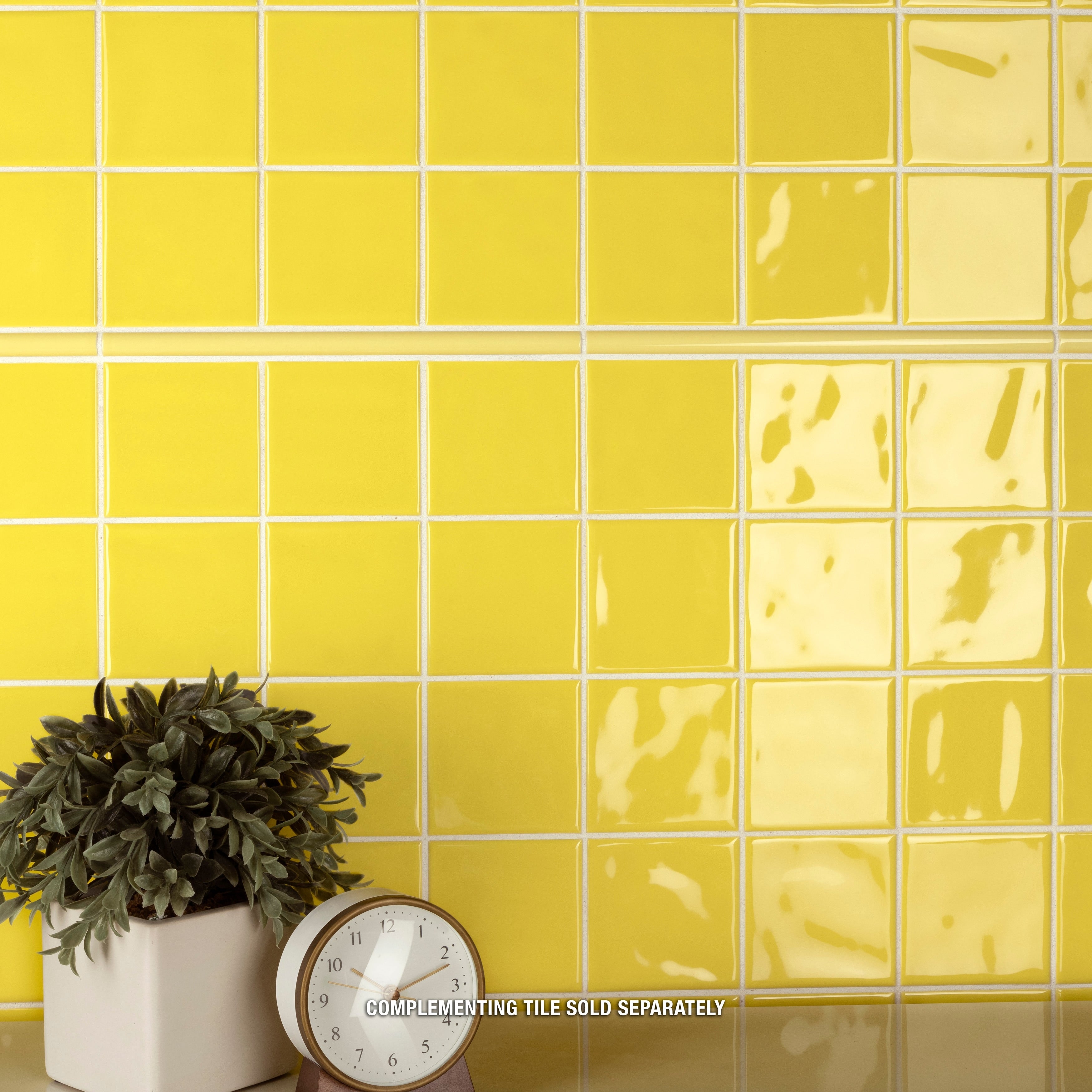 Somertile 3.875X3.875 Inch Curve Square Yellow Lemon Ceramic Wall Tile 90 Tiles 10.34 Sqft. Case