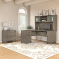 Somerset 60W L Shaped Desk With Hutch And Lateral File Cabinet In Gray