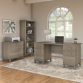 Somerset 60W Office Desk With Cabinet And 5 Shelf Bookcase In Ash Gray