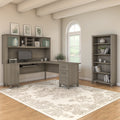 Somerset 72W L Shaped Desk With Hutch And 5 Shelf Bookcase In Ash Gray