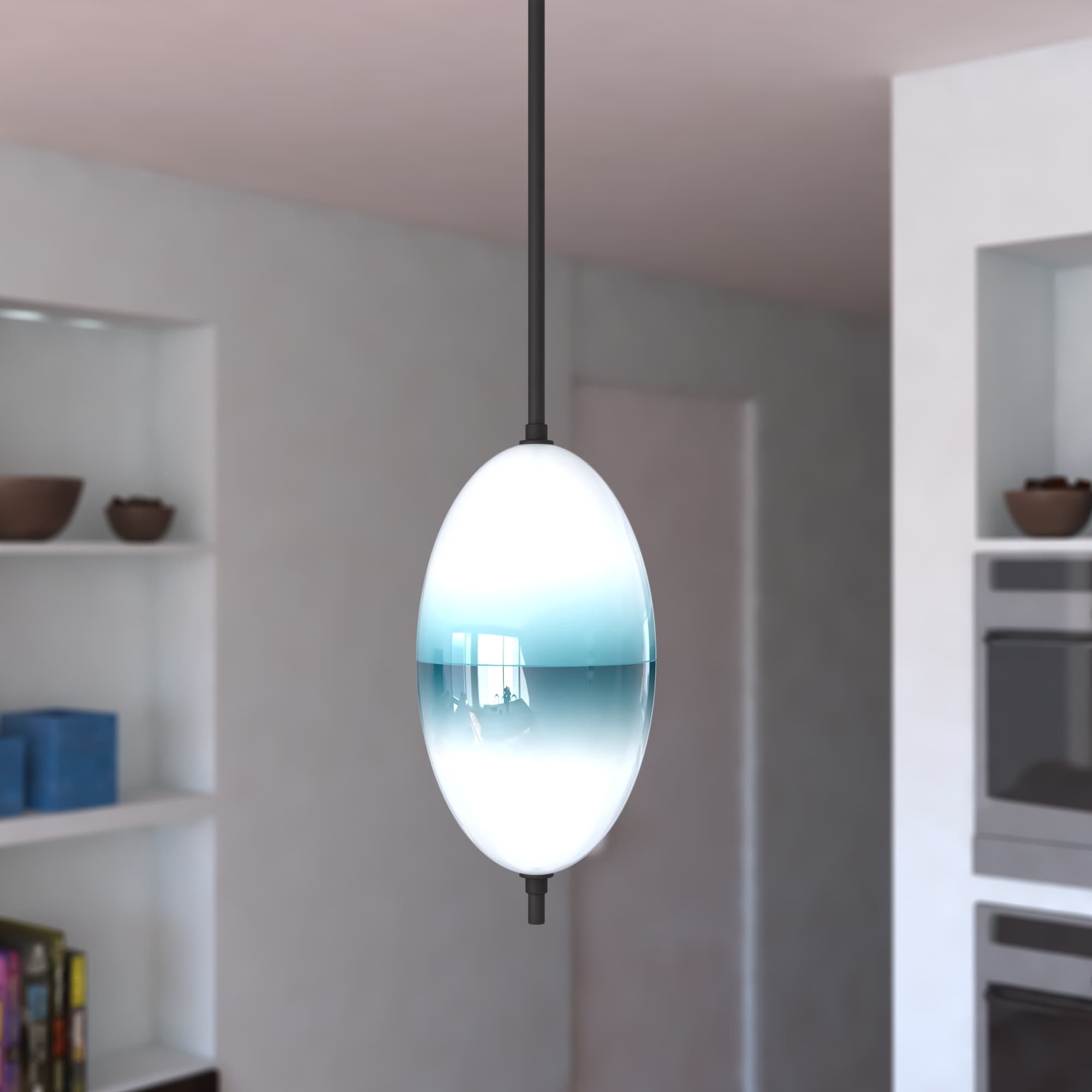 Somerset Led Bronze Mini Pendant Ceiling Light Blue And White Glass