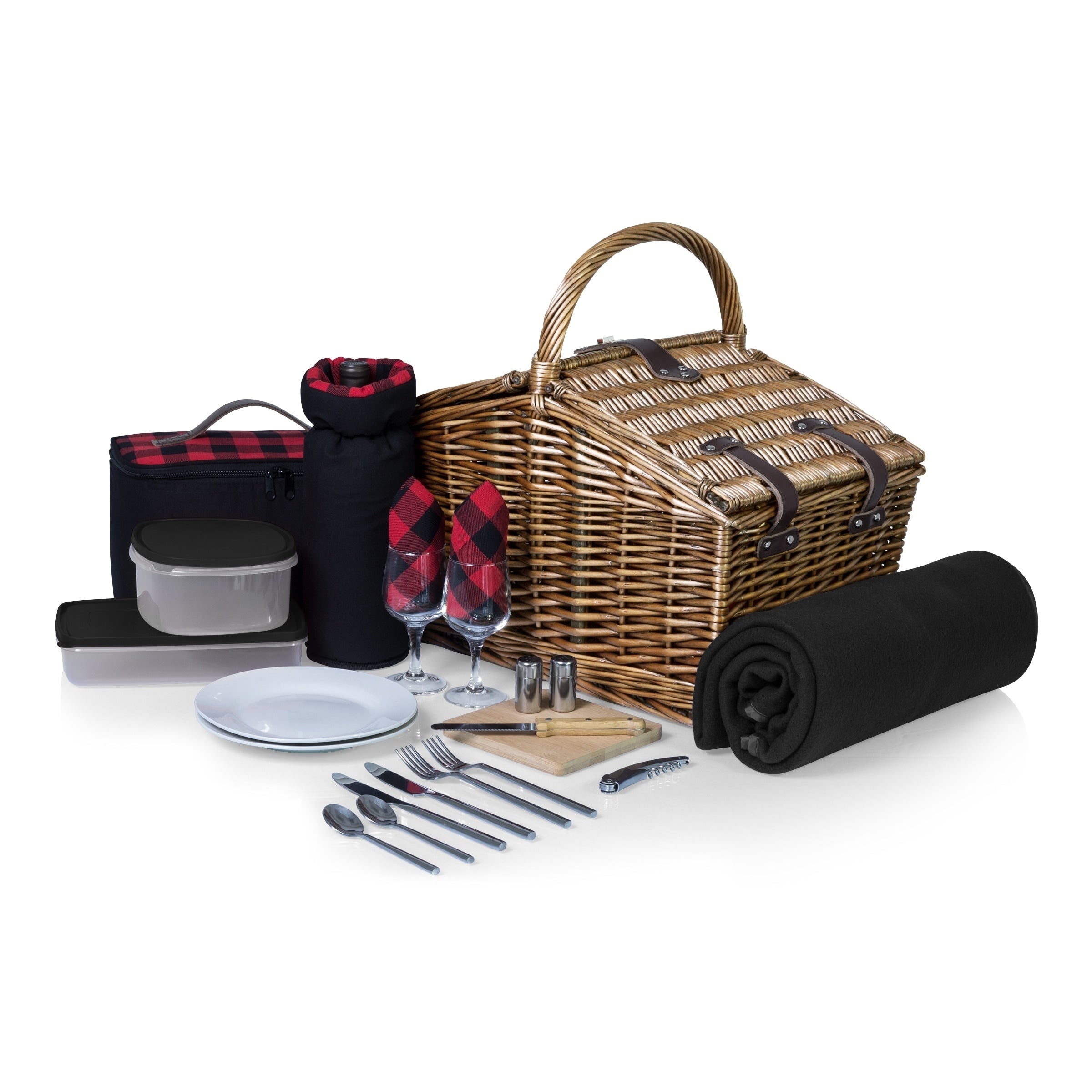 Somerset Picnic Basket Red Black Buffalo Plaid