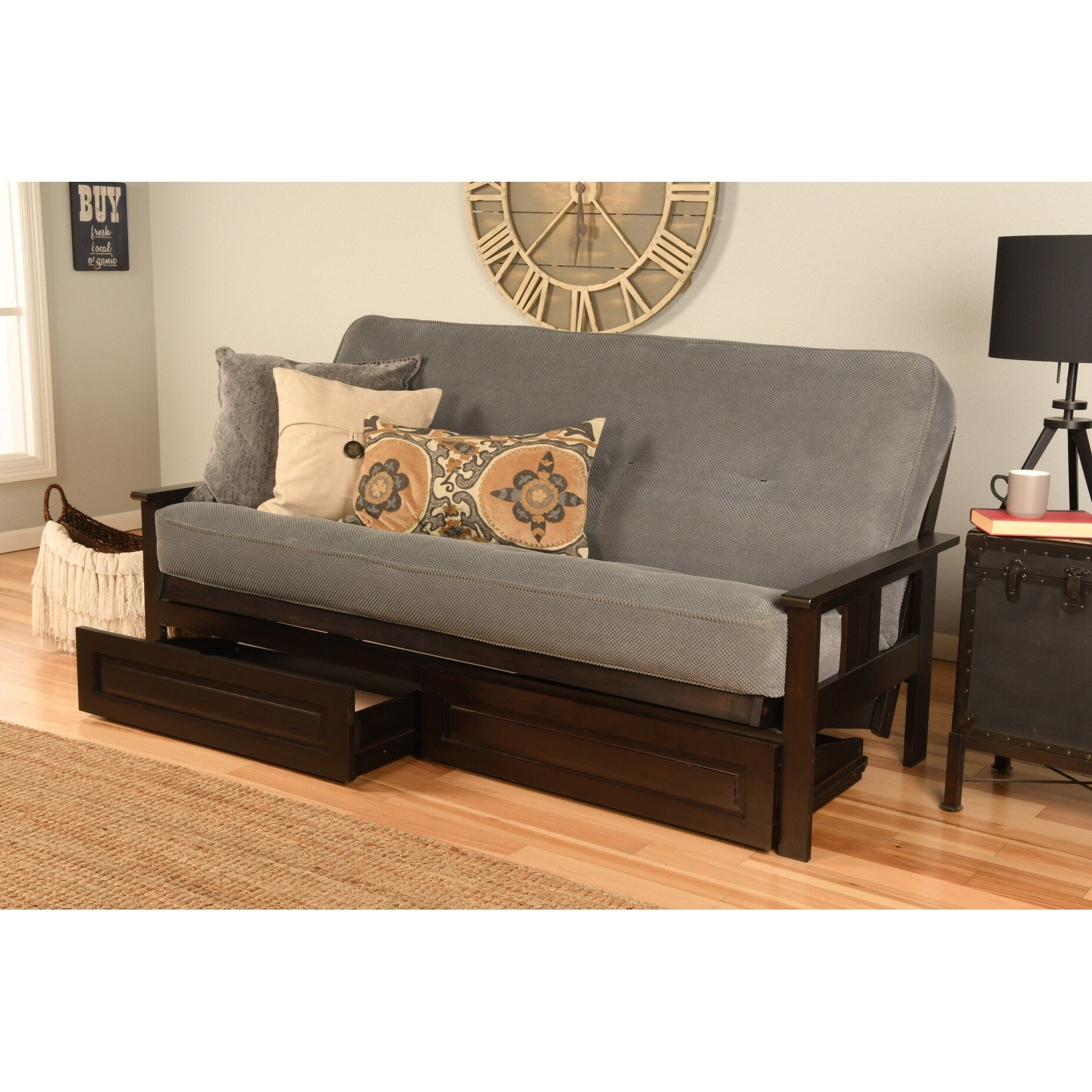 Somette Beli Mont Espresso Finish Hardwood Storage Drawer Futon Set