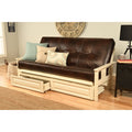 Somette Beli Mont Futon With Antique White Frame And Oregon Trail Mattress And Storage Drawers