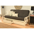 Somette Beli Mont Futon With Antique White Frame Linen Mattress And Storage Drawers