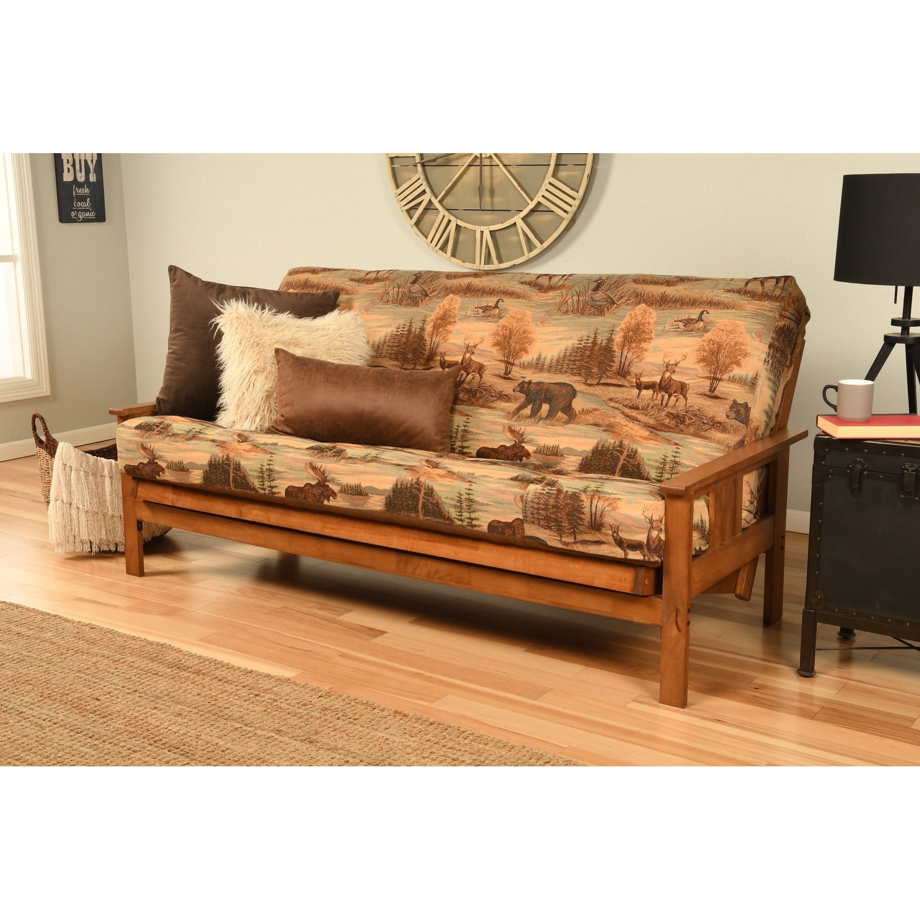 Somette Beli Mont Multicolor Wood Fabric Futon Set