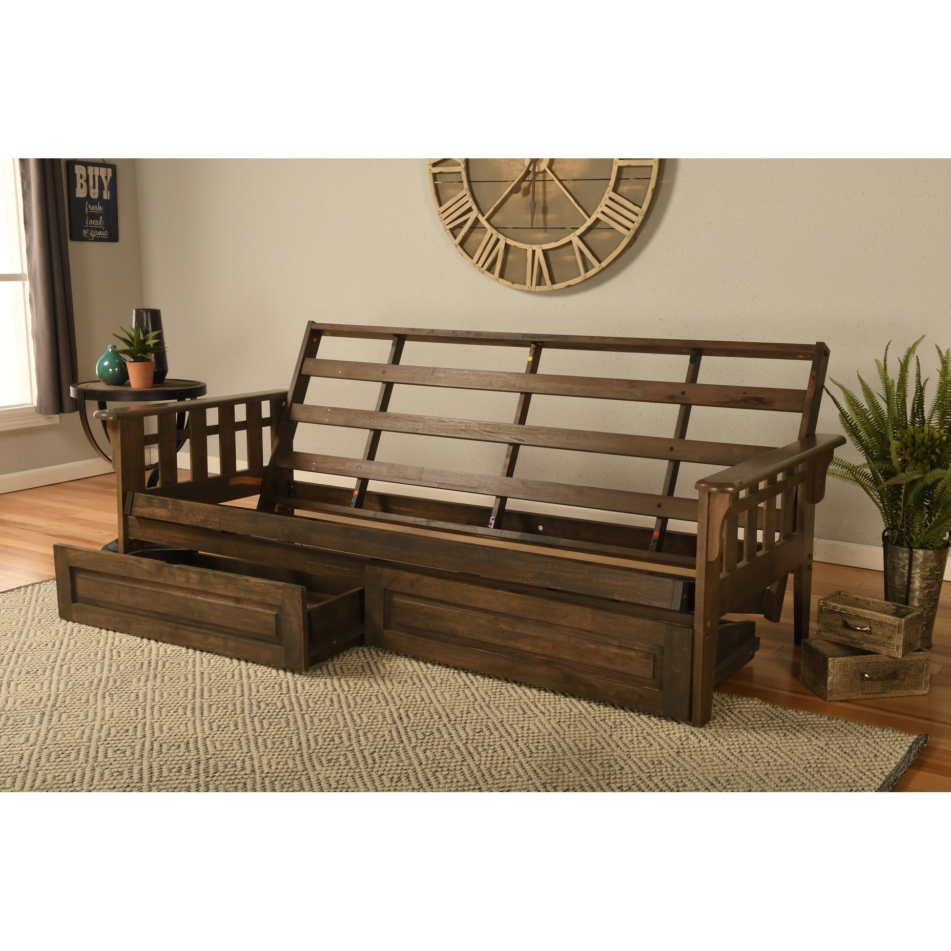 Somette Tucson Full Size Futon Frame In Rustic Walnut Finish With Storage Drawers Mattress Not Included