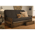 Somette Tucson Full Size Futon Set In Rustic Walnut Finish With Storage Drawers And Suede Mattress