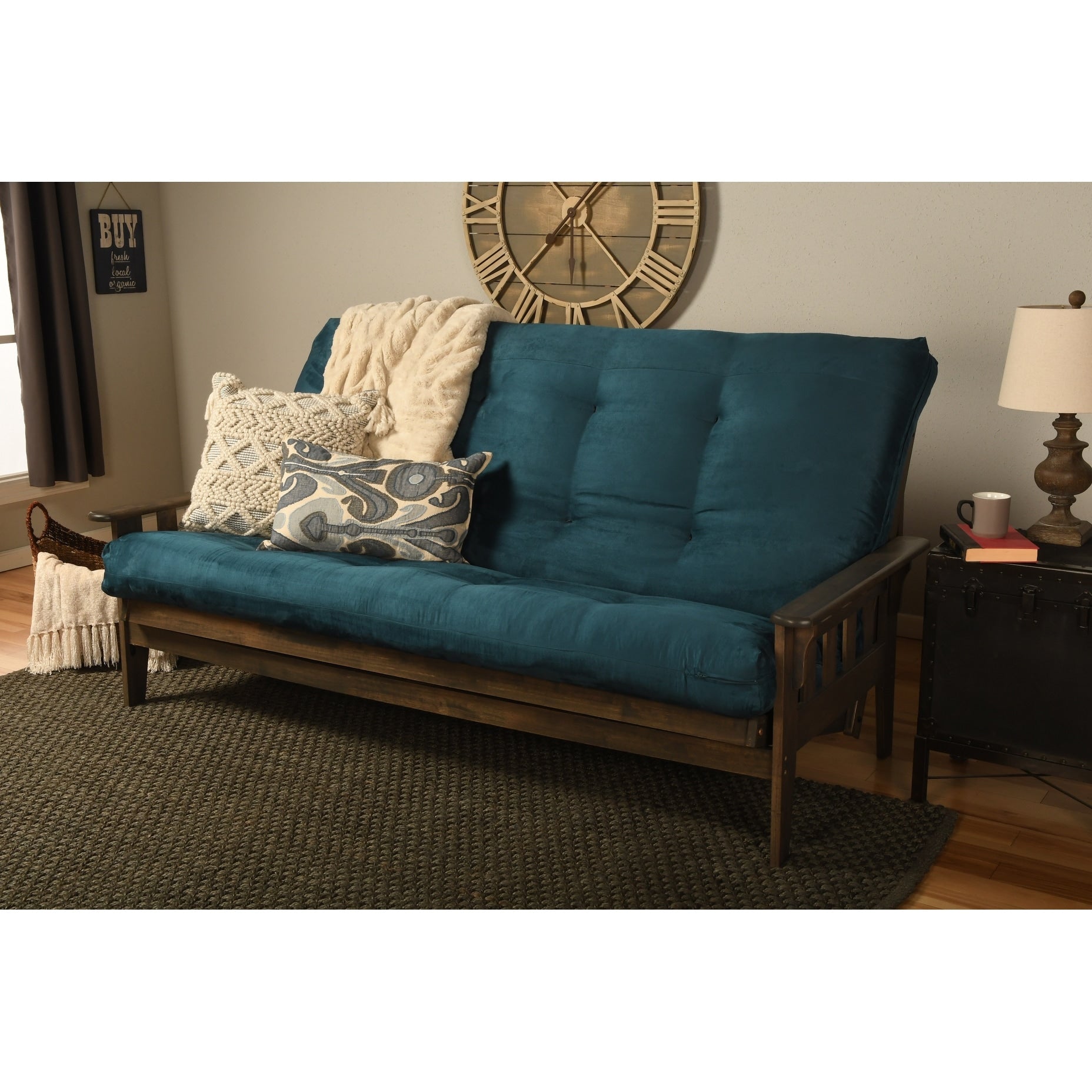 Somette Tucson Queen Size Futon Set In Rustic Walnut Finish With Mattress