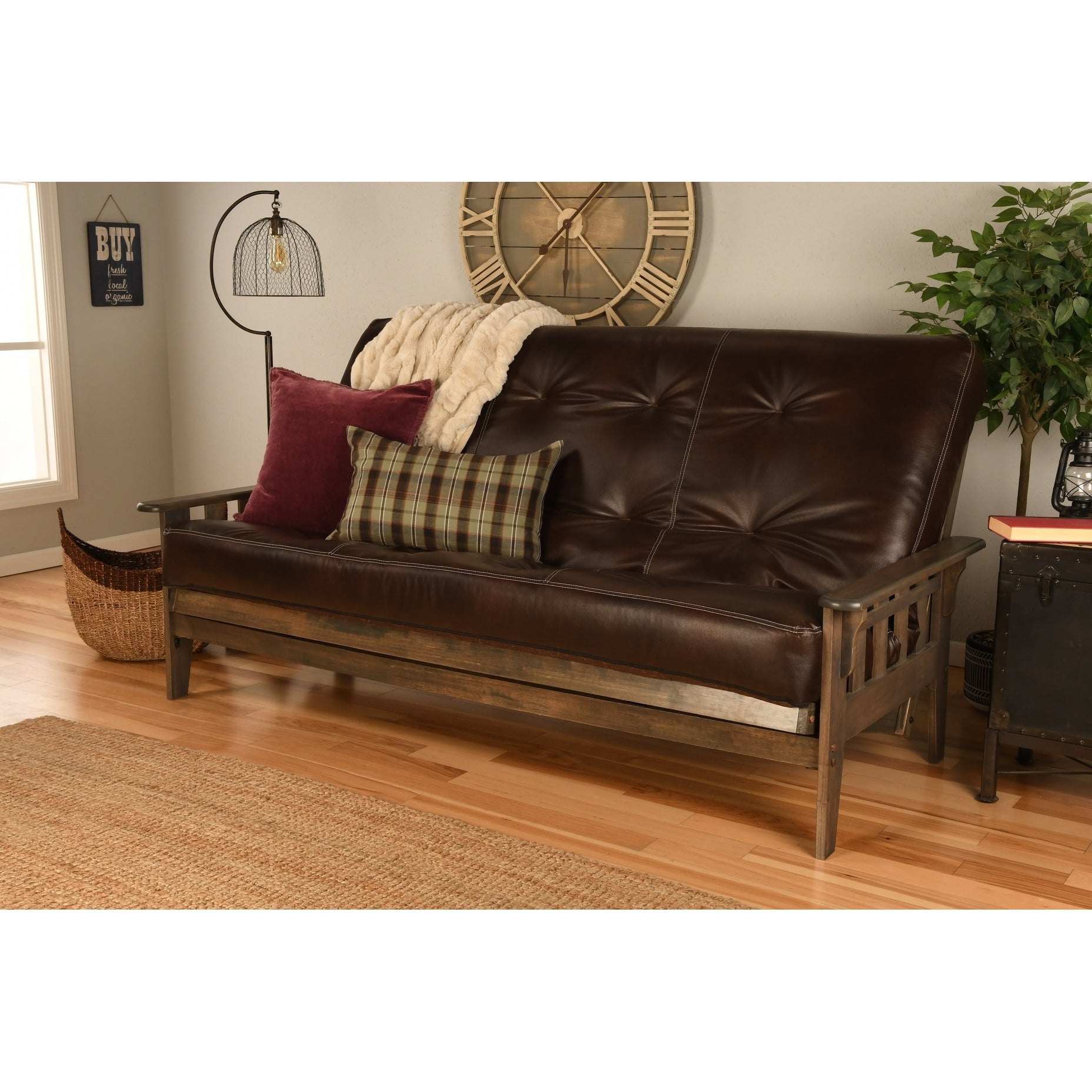 Somette Tucson Queen Size Futon Set In Rustic Walnut Finish With Mattress
