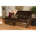 Somette Tucson Queen Size Futon Set With Storage Drawers In Rustic Walnut Finish With Mattress