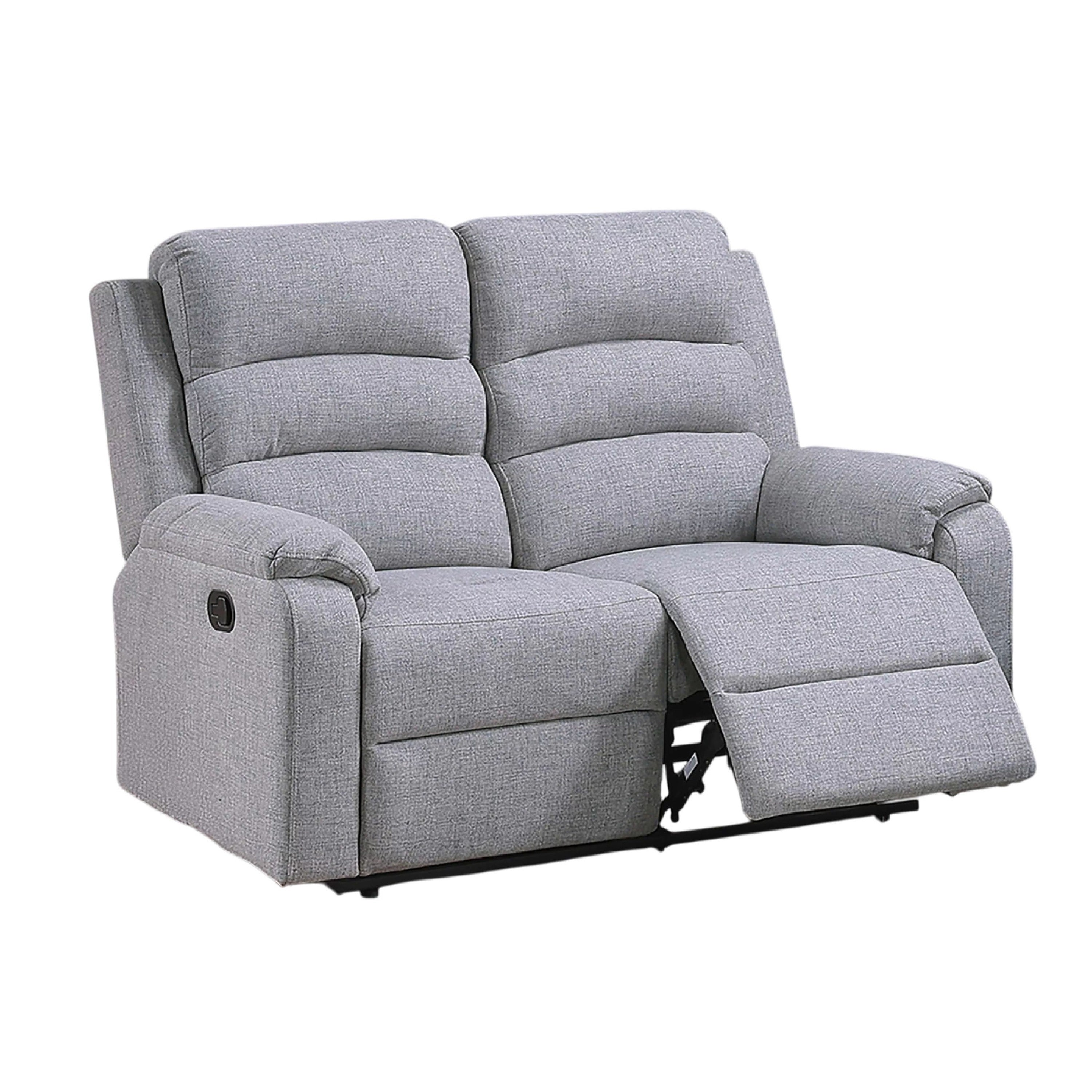 Sonia Manual Reclining Loveseat Bone White Channel Tufted Burlap 53 Inch