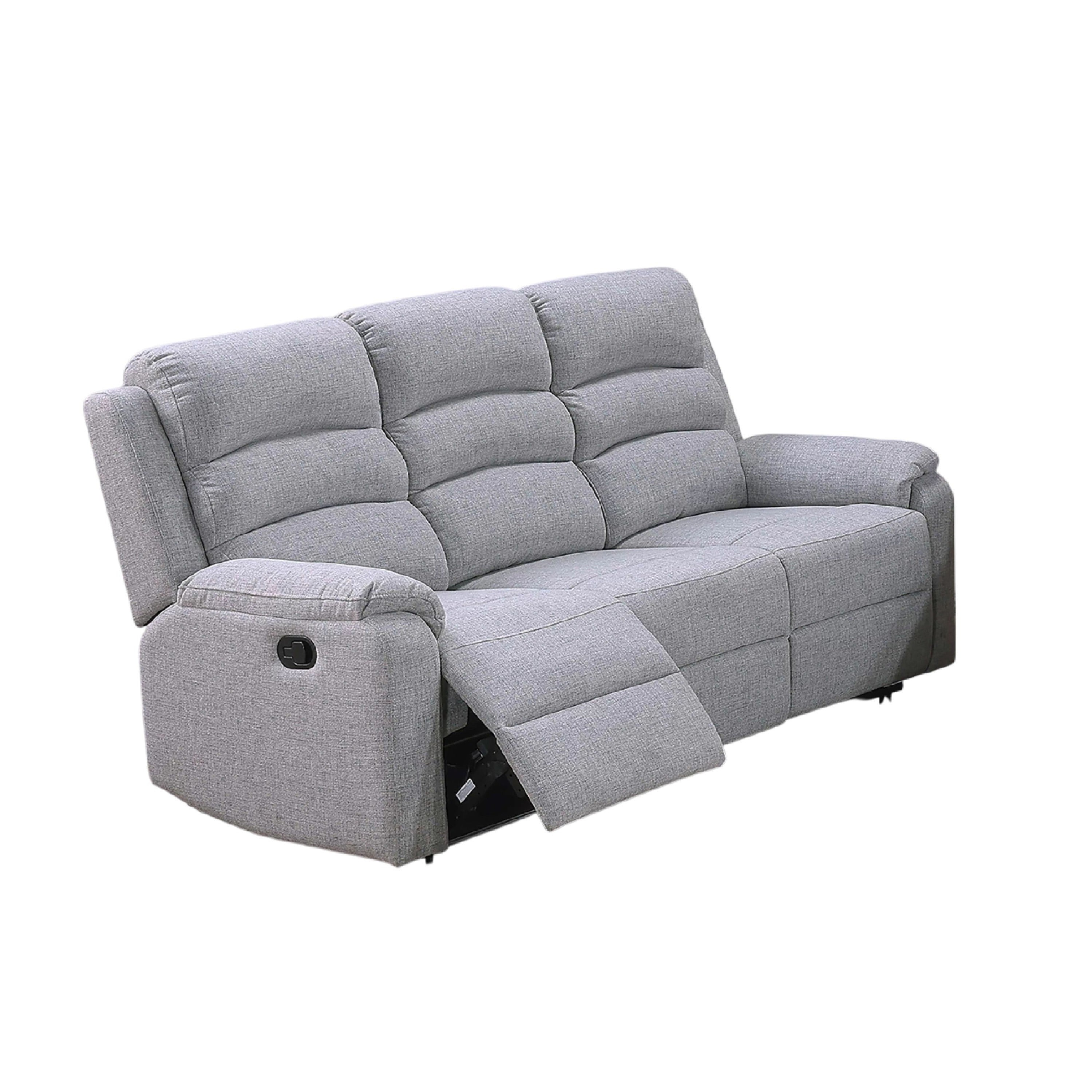 Sonia Manual Reclining Sofa Bone White Channel Tufted Burlap 74 Inch