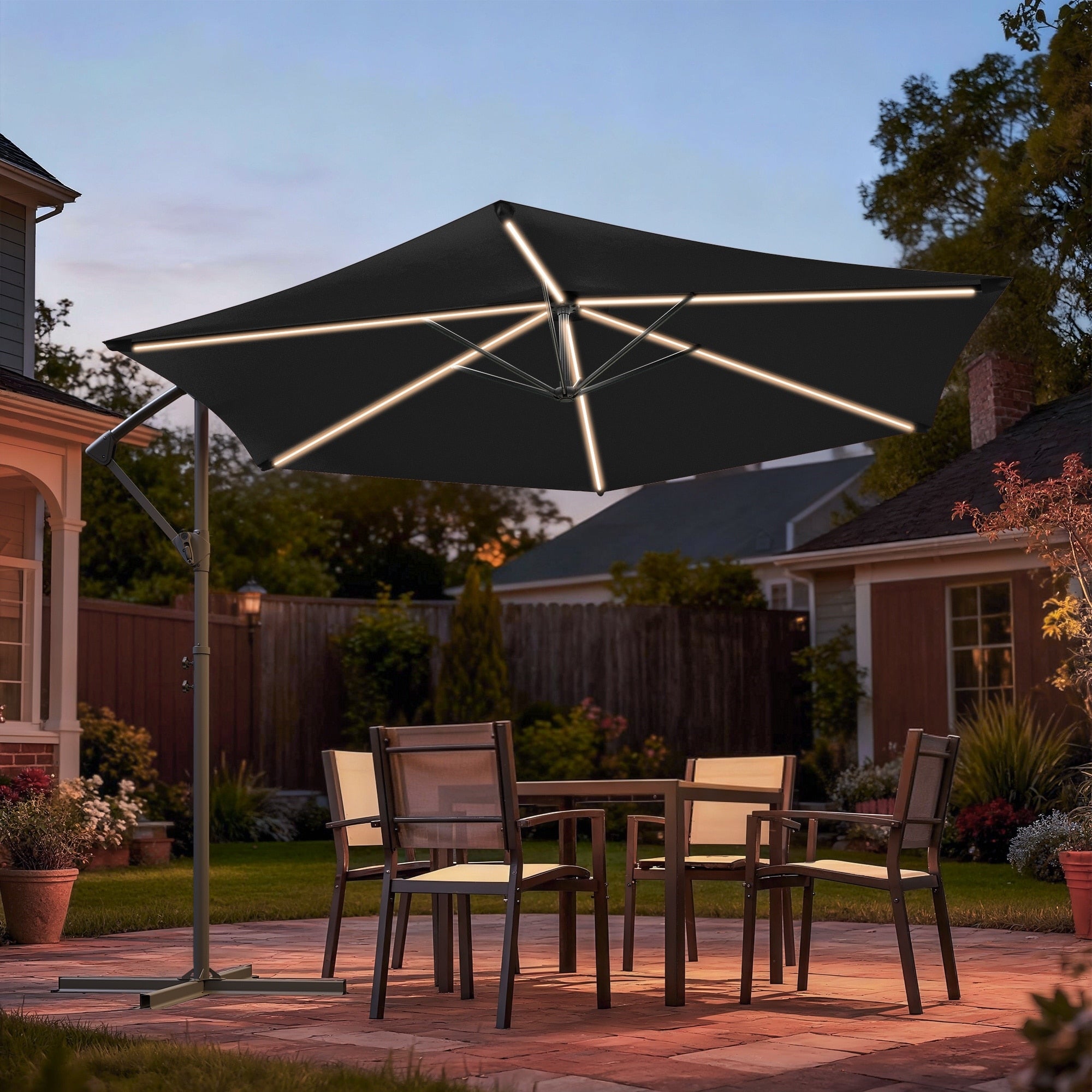 Sonkuki Outdoor 10Ft Led Lighted Patio Offset Umbrella For Garden