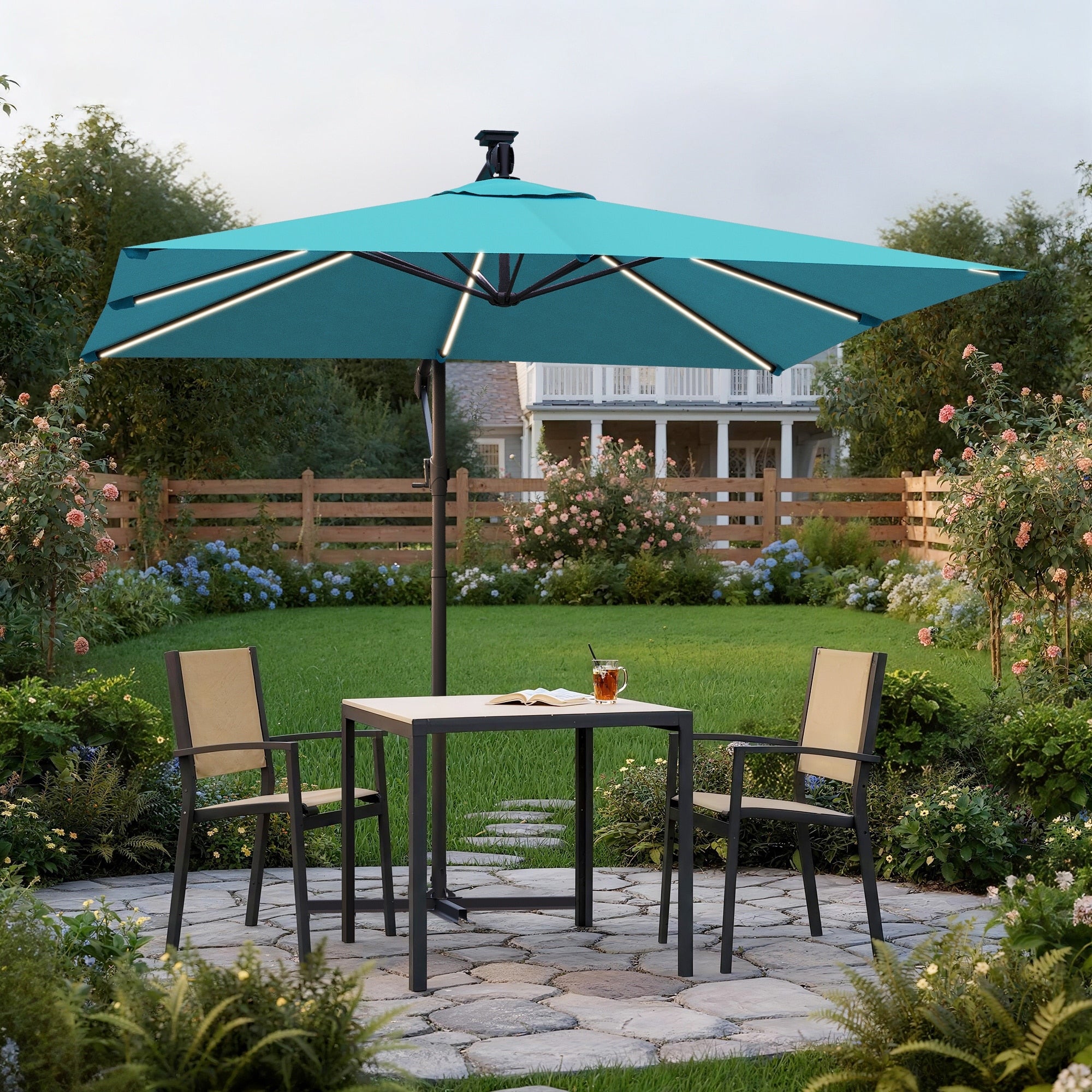 Sonkuki Outdoor 8.2X8.2Ft Led Lighted Patio Offset Umbrella For Garden