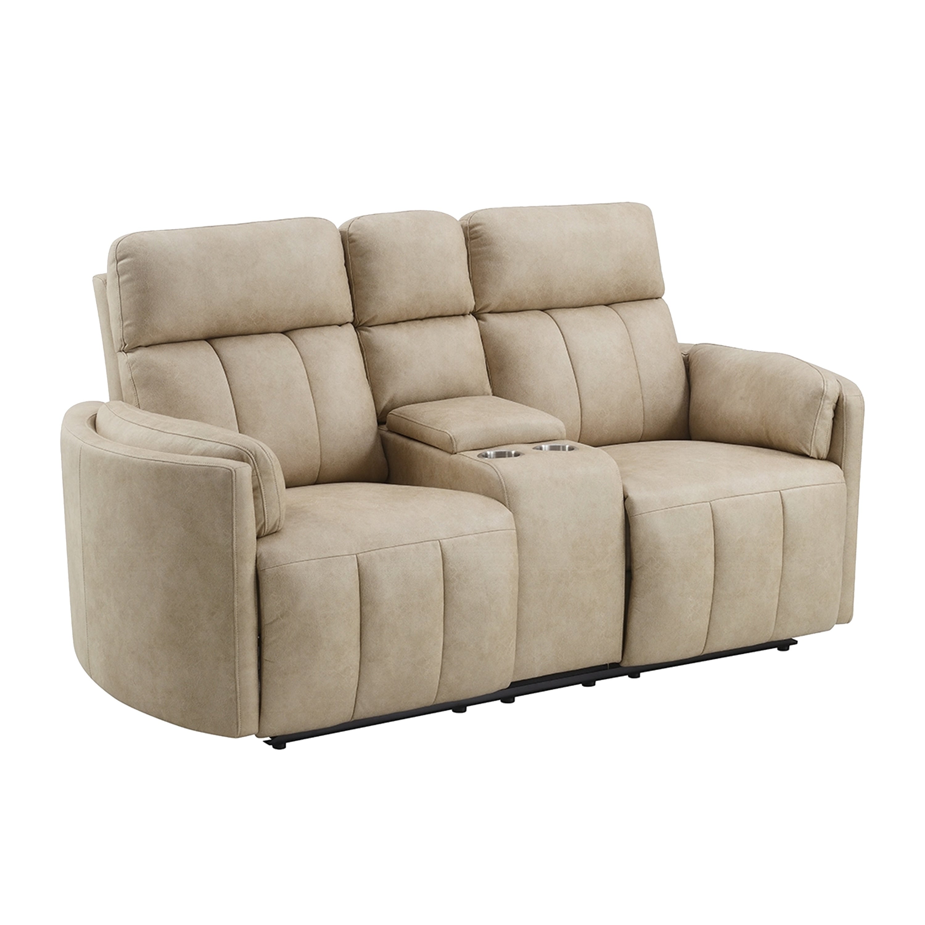 Sonny Manual Motion Recliner Loveseat With Console Dark Beige Microfiber