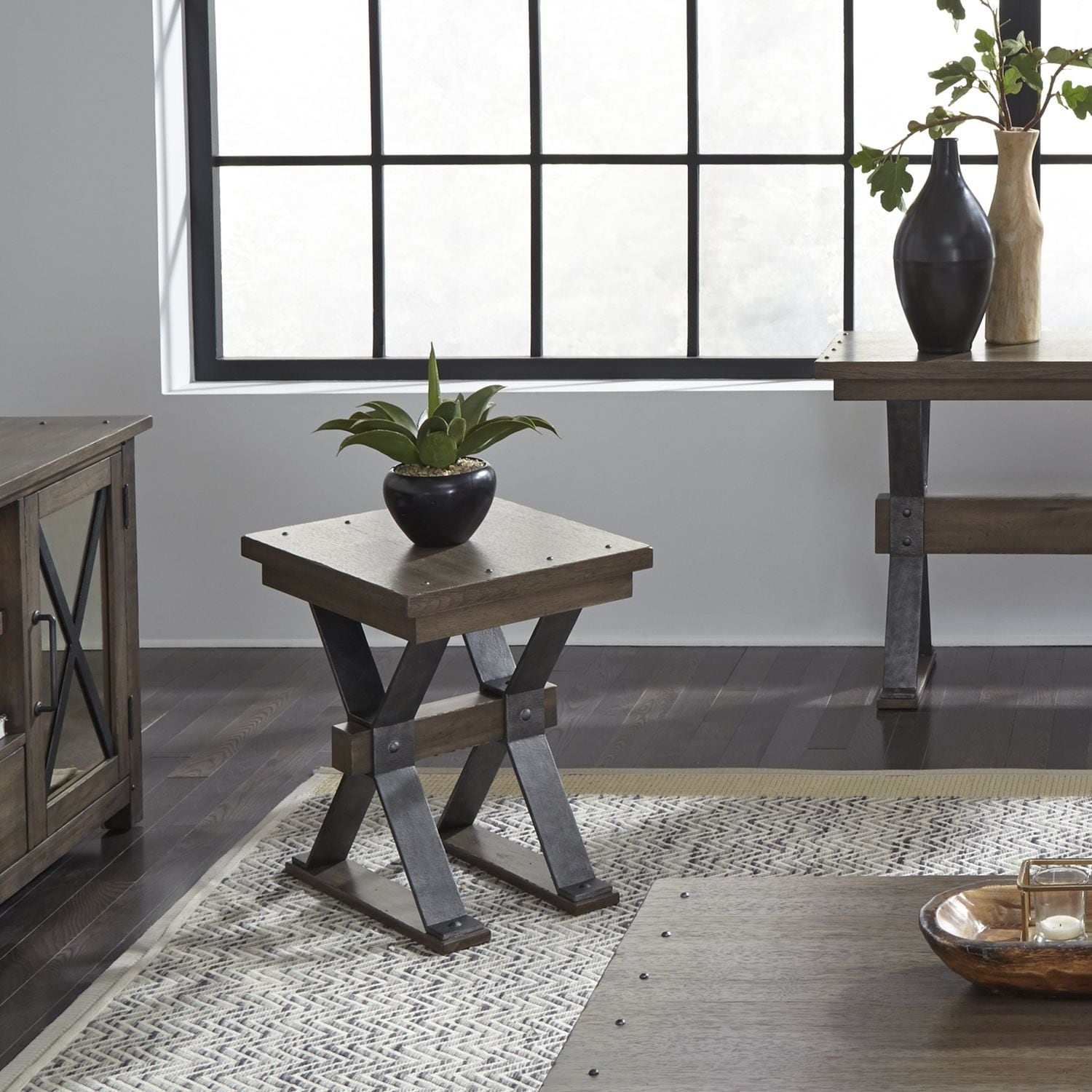 Sonoma Road Weathered Beaten Bark And Metal Chair Side Table