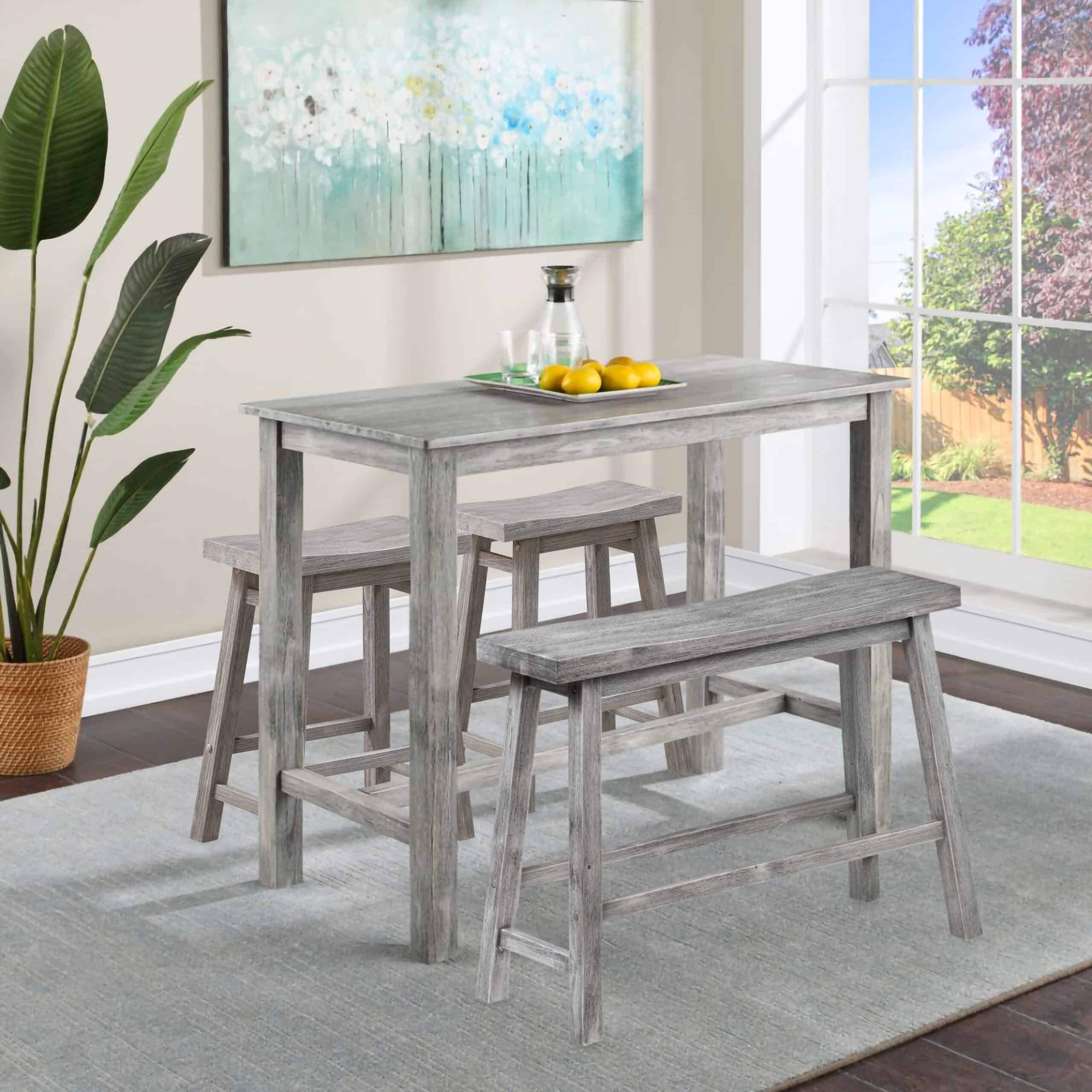 Boraam Ind. Sonoma Brown Wood 4 Piece Pub Set With Table Dining Bench And 2 Stools