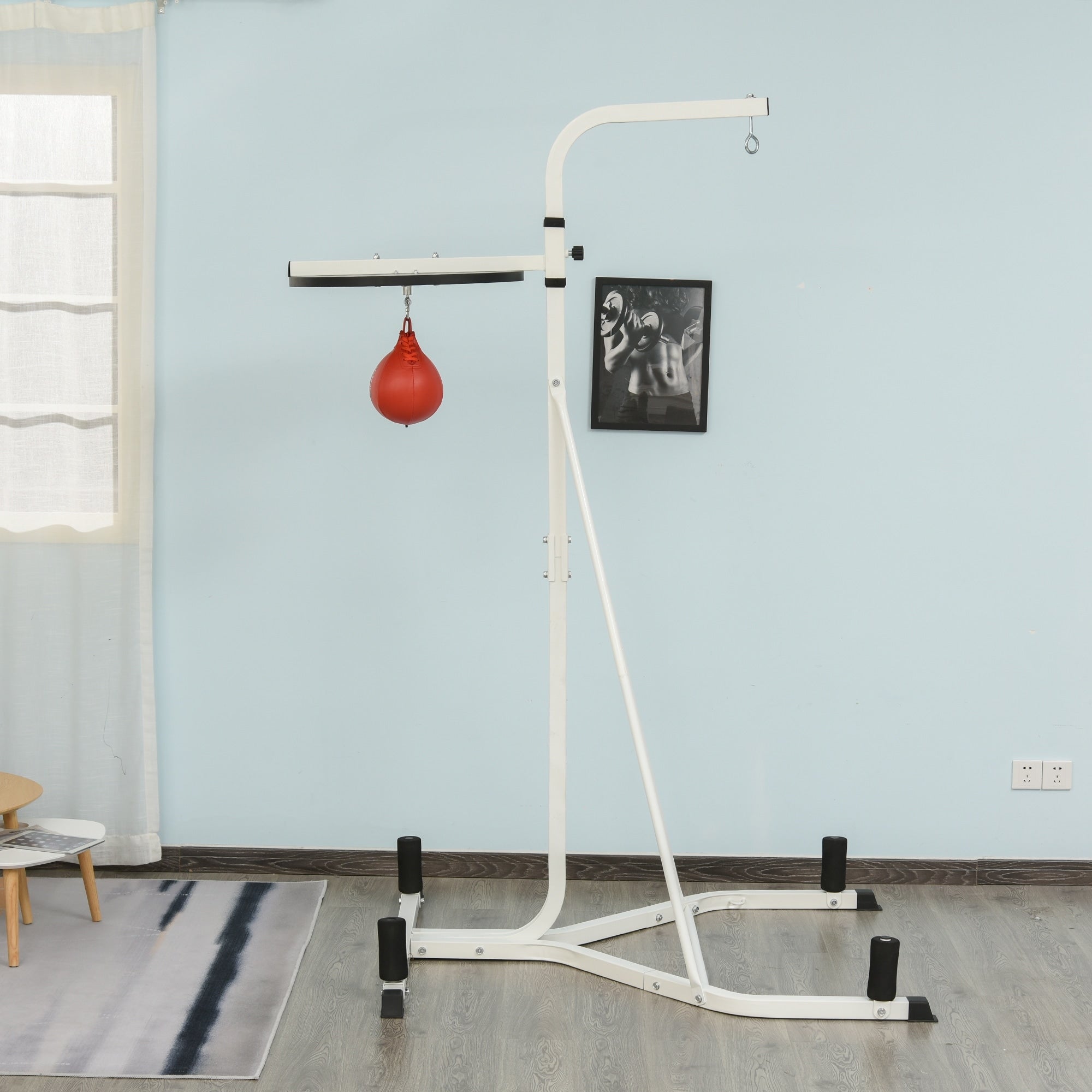 Soozier Free Standing Speed Bag Platform Punch Bag Station Boxing Stand Heavy Duty Frame White
