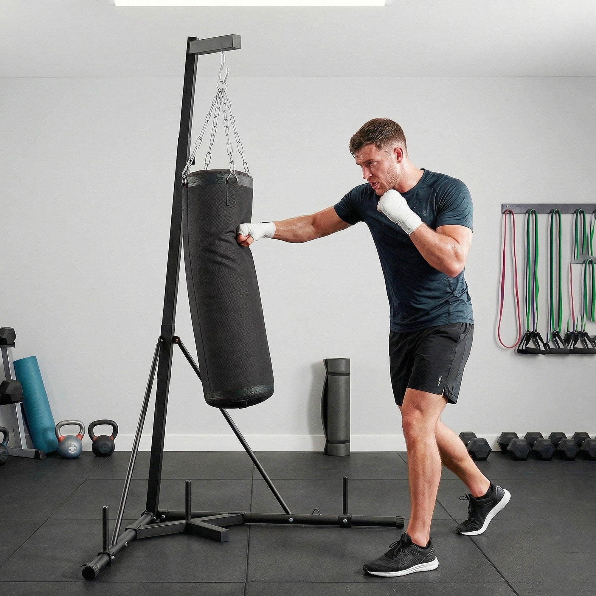 Soozier Punching Bag With Stand For Adults 72.8 90.9 Height Adjustable Freestanding Boxing Stand With Canvas Sandbag