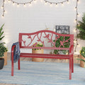 Sophia William Outdoor Patio Metal Bench Red Steel Frame Bench With Backrest And Armrests