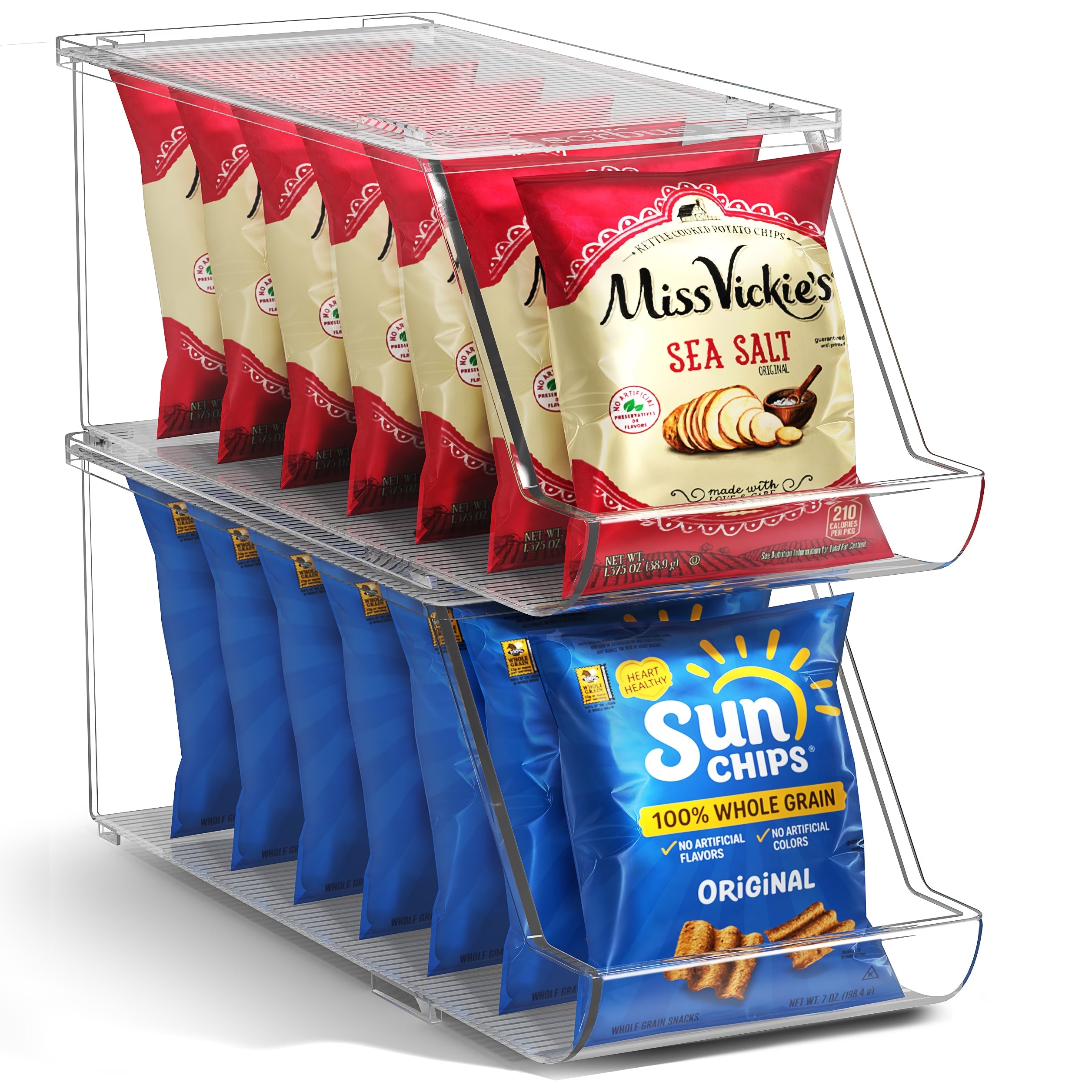 Sorbus 2 Pack Clear Stackable Open Front Snack Organizer Bins Pantry Storage Bins For Chips Snacks Food Pouches