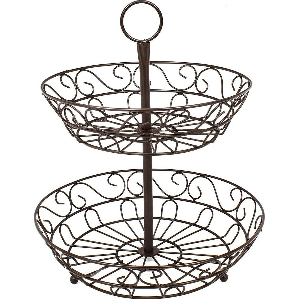Sorbus Bronze Stainless Steel 2 Tier Countertop Fruit Basket Holder And Decorative Bowl Stand