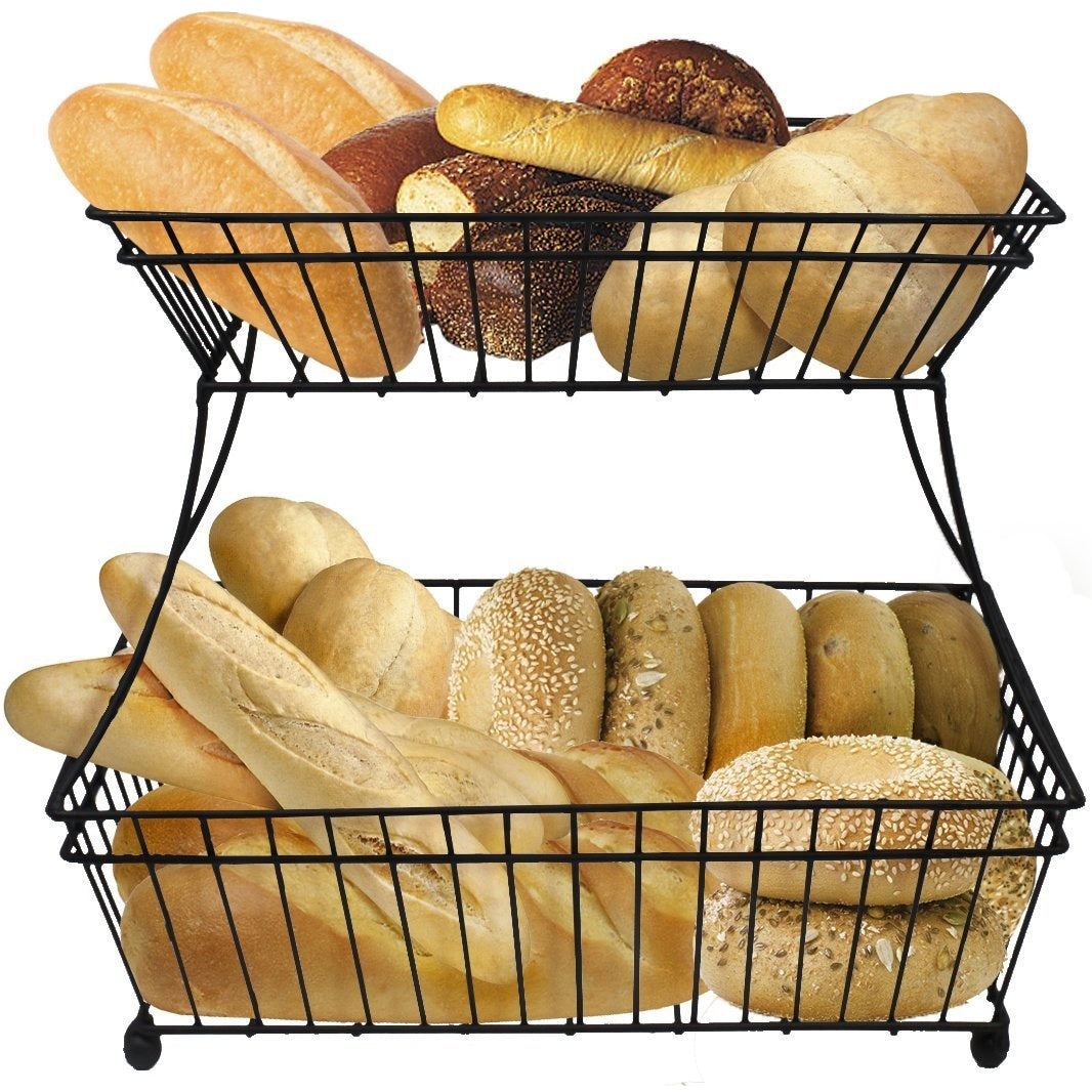 Sorbus 2 Tier Flat Back Metal Bread Basket