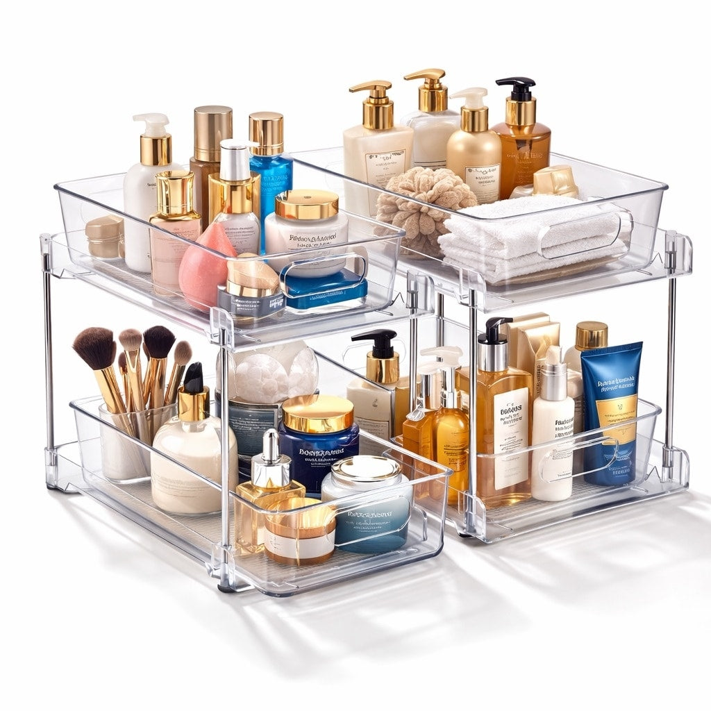 Sorbus 2 Tier Pull Out Makeup Organizers 2 Pack Clear Vanity Skincare Storage Drawers Bathroom Organization Bins