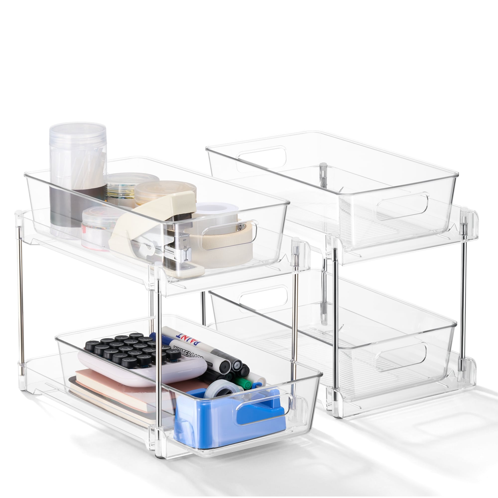 Sorbus 2 Tier Pull Out Office Organizers 2 Pack Clear Desk Office Supply Storage Drawers Office Organization Bins
