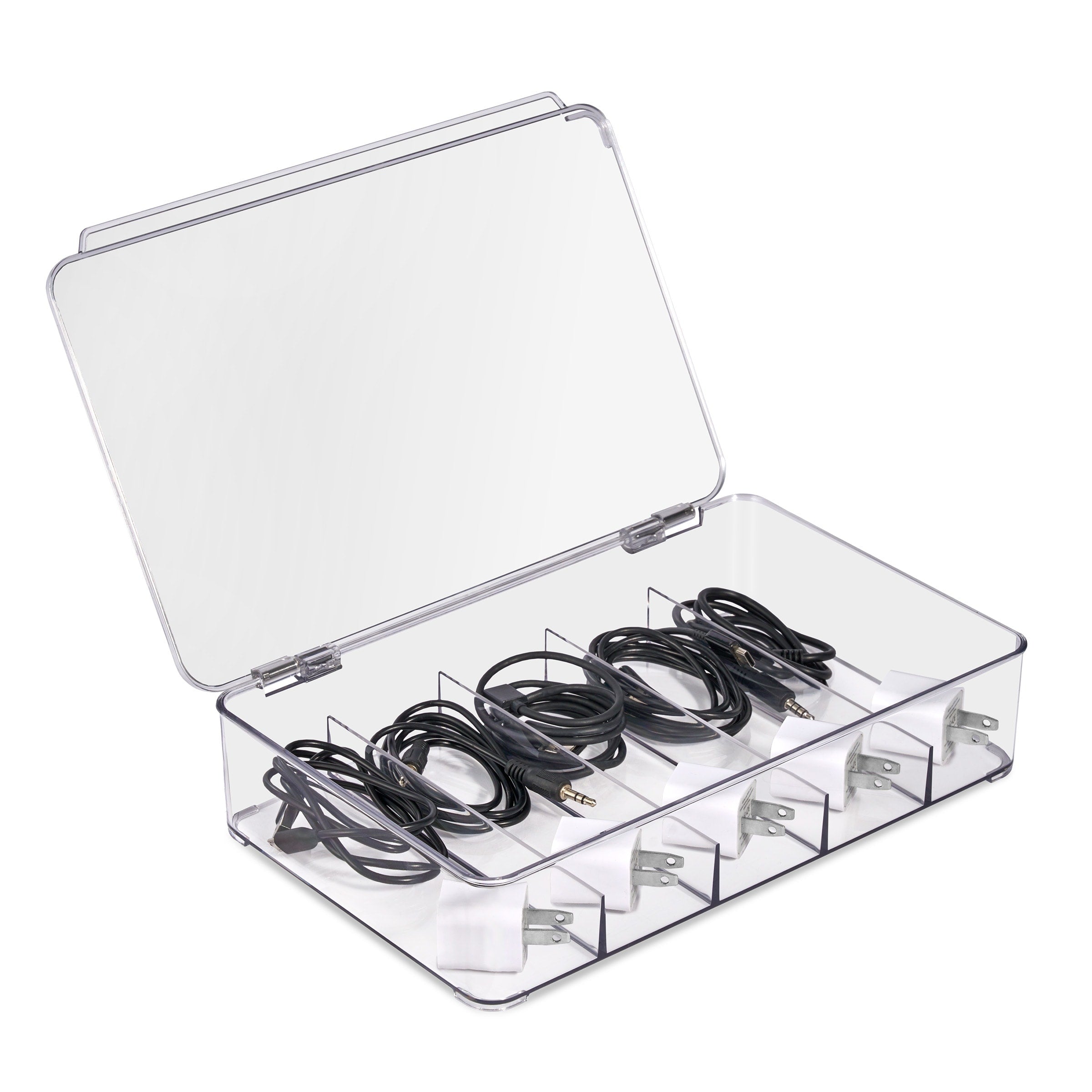 Sorbus Clear Cable Organizer Storage Boxes With Lid For Cables Chargers Office Accessories