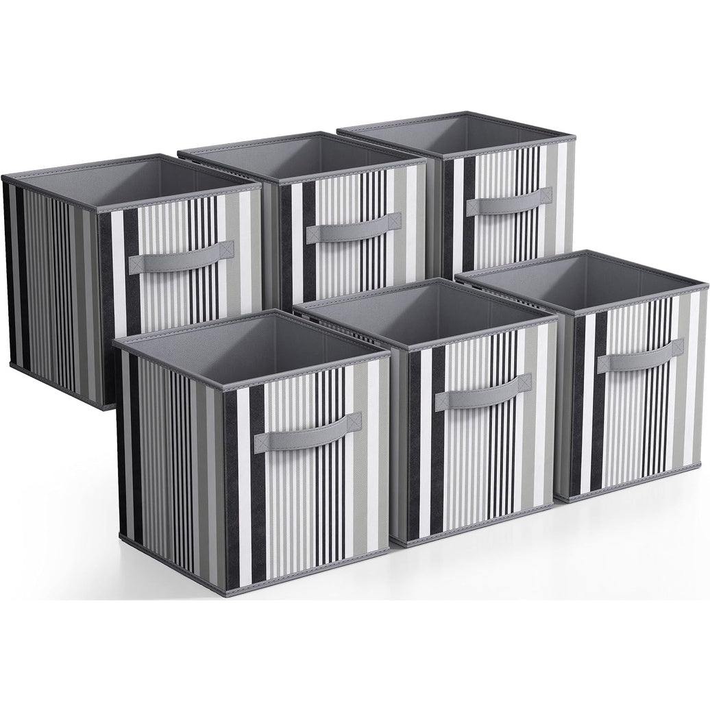 Sorbus Foldable Storage Cube Basket Bin Vertical Stripe Line Pattern 6 Pack Black