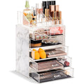 Sorbus Luxe Marble Cosmetic Makeup And Jewelry Storage Case Display 4 Large 2 Small Drawers Marble Print