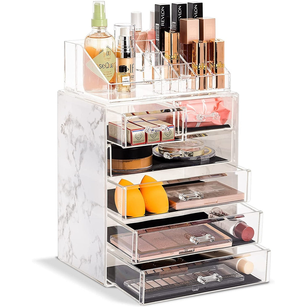 Sorbus Luxe Marble Cosmetic Makeup And Jewelry Storage Case Display 4 Large 2 Small Drawers Marble Print
