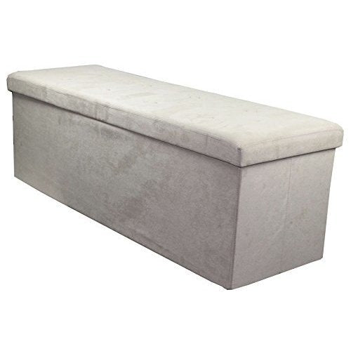 Sorbus Storage Bench Chest Collapsible Folding Bench Ottoman With Cover Contemporary Faux Suede Beige