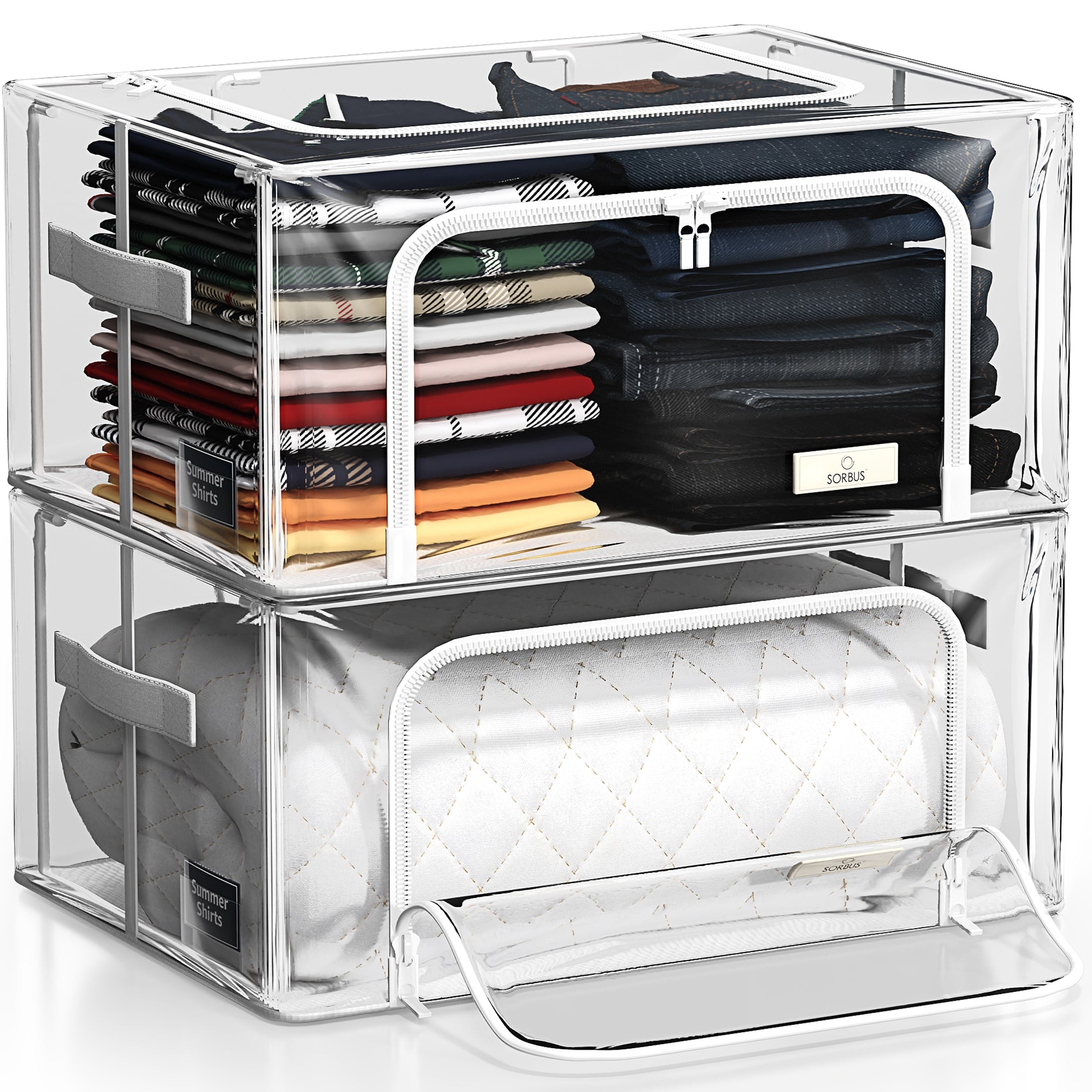 Sorbus Storage Bins With Metal Frame Stackable Foldable Clothes Organizer Bags With Carry Handles Organization